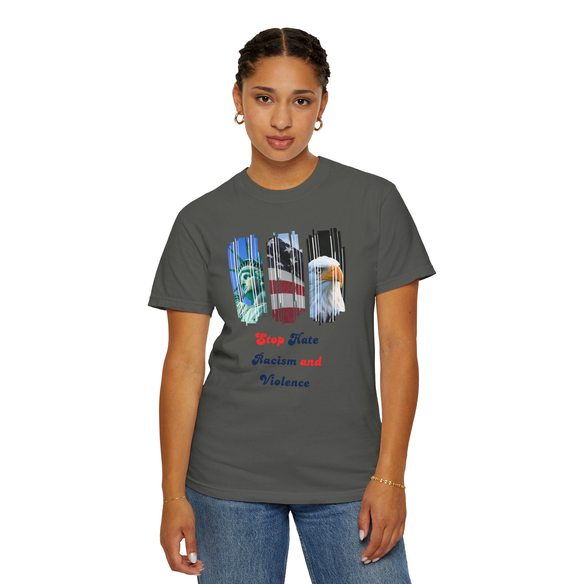 Patriotic 'Stop Hate Racism and Violence' T-Shirt