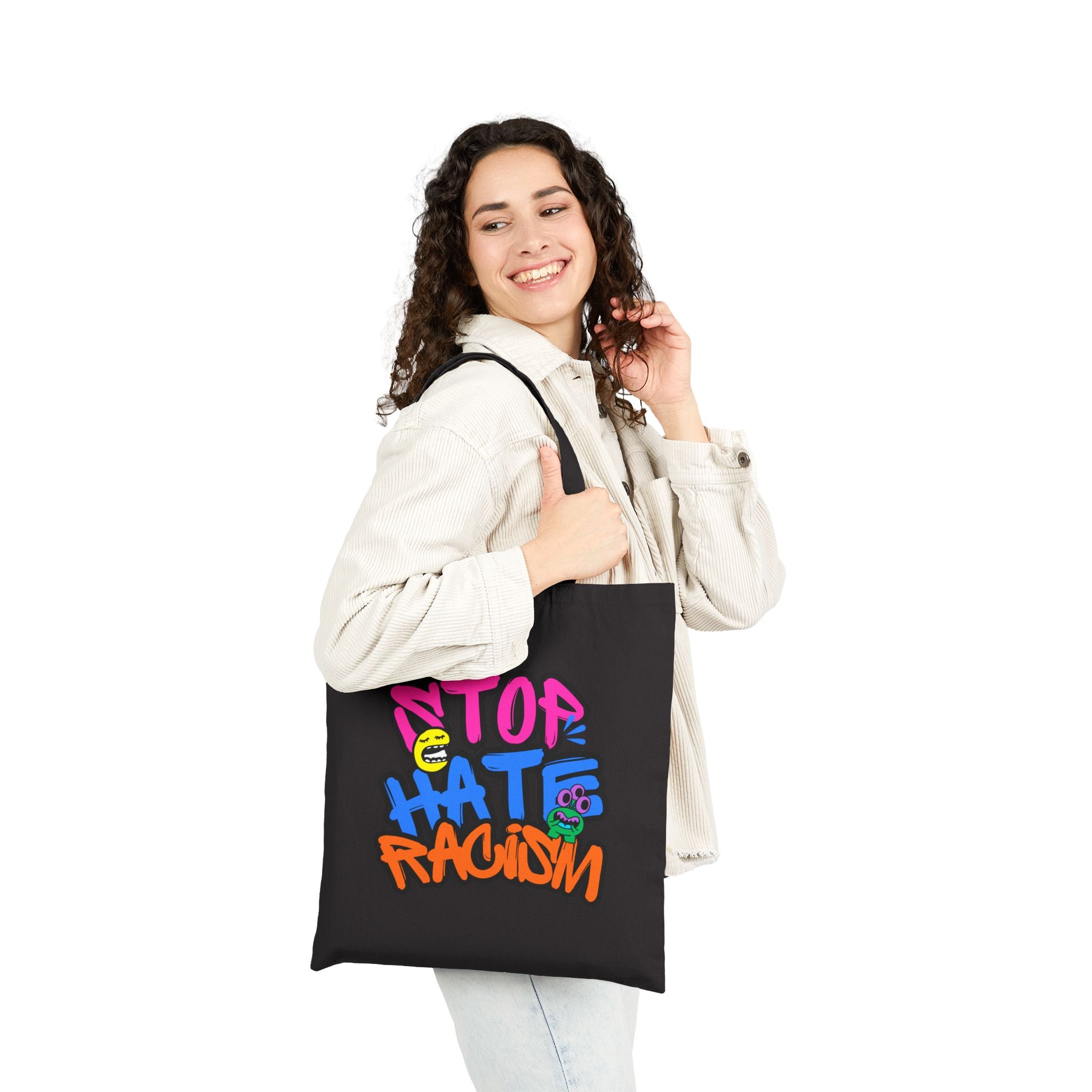 Tote Bag — Colorful "Stop Hate & Racism" Graffiti Canvas Tote