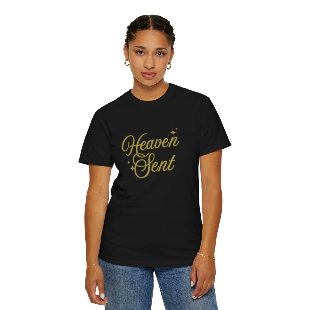 Heaven Sent Graphic Tee – Script Text Logo Cotton T-Shirt