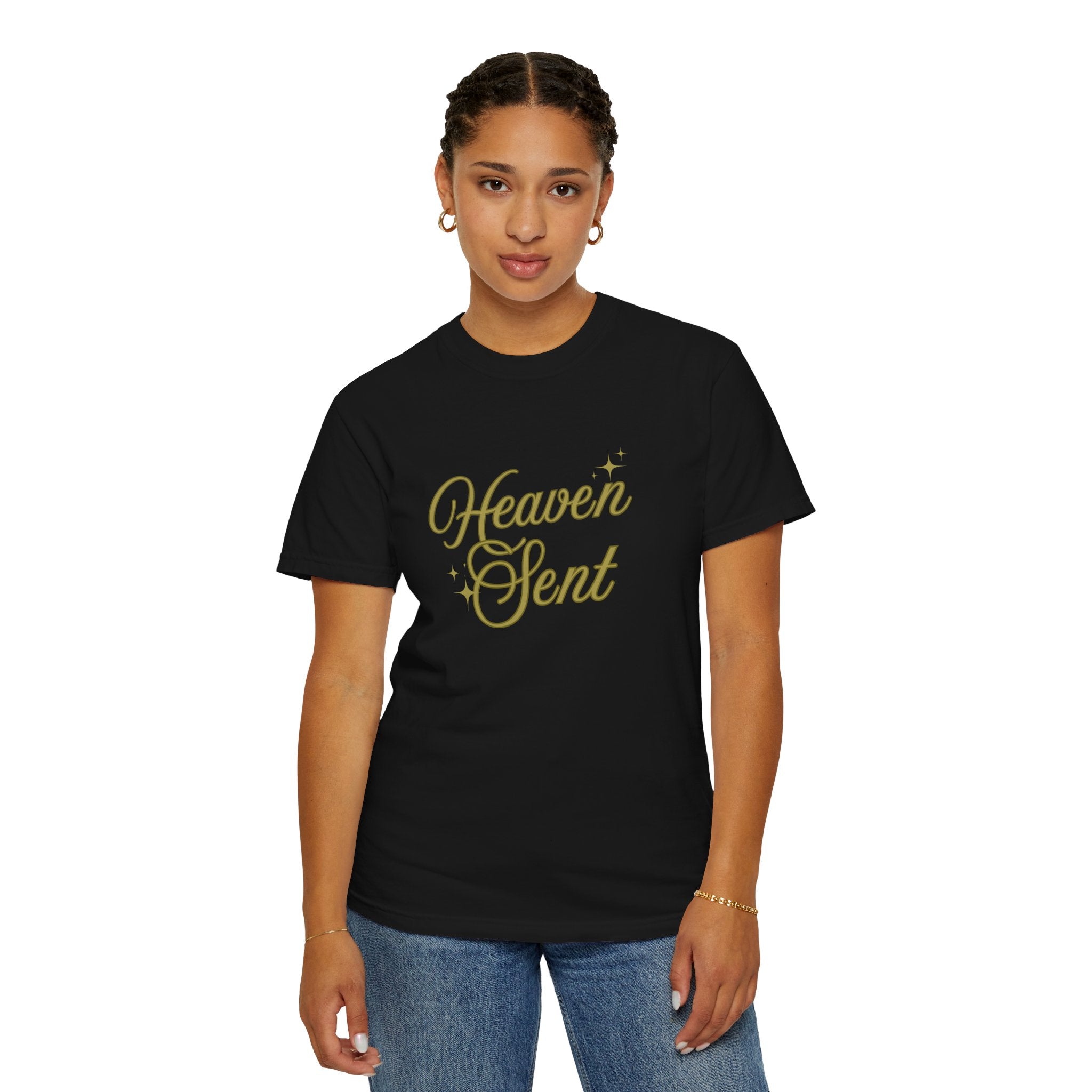 Heaven Sent Graphic Tee – Script Text Logo Cotton T-Shirt