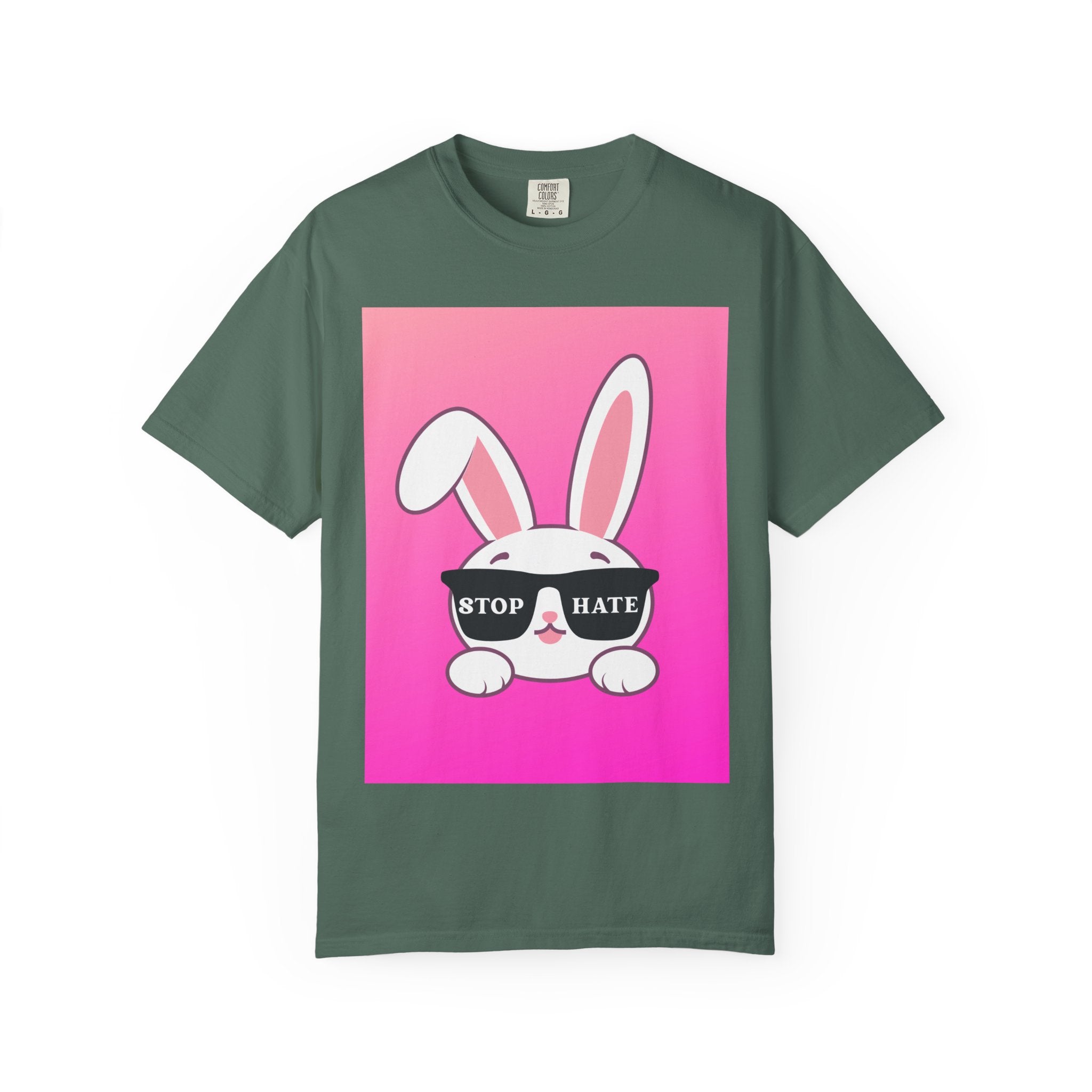 Stop Hate Bunny T‑Shirt — Pink Gradient Anti‑Hate Tee