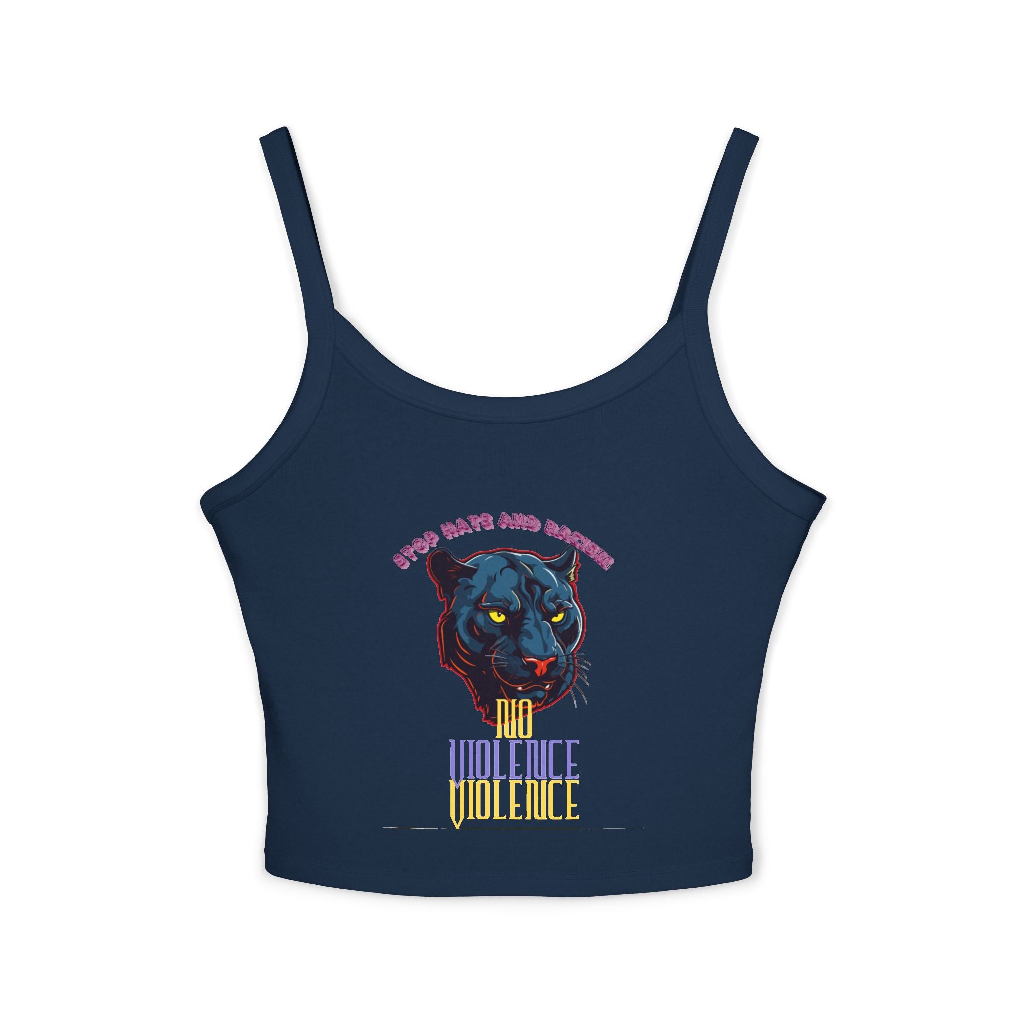 Panther Graphic Crop Tank — "No Violence, No Violence" Women's Spaghetti Strap Tank