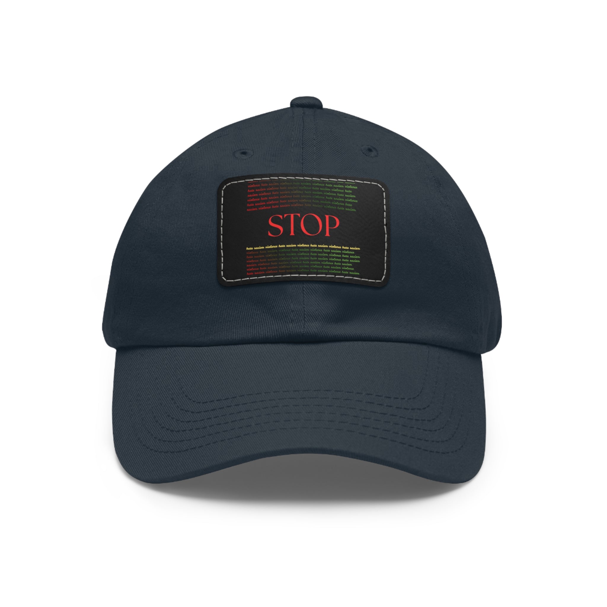 Leather Patch Dad Hat — 'STOP' Embossed Casual Baseball Cap