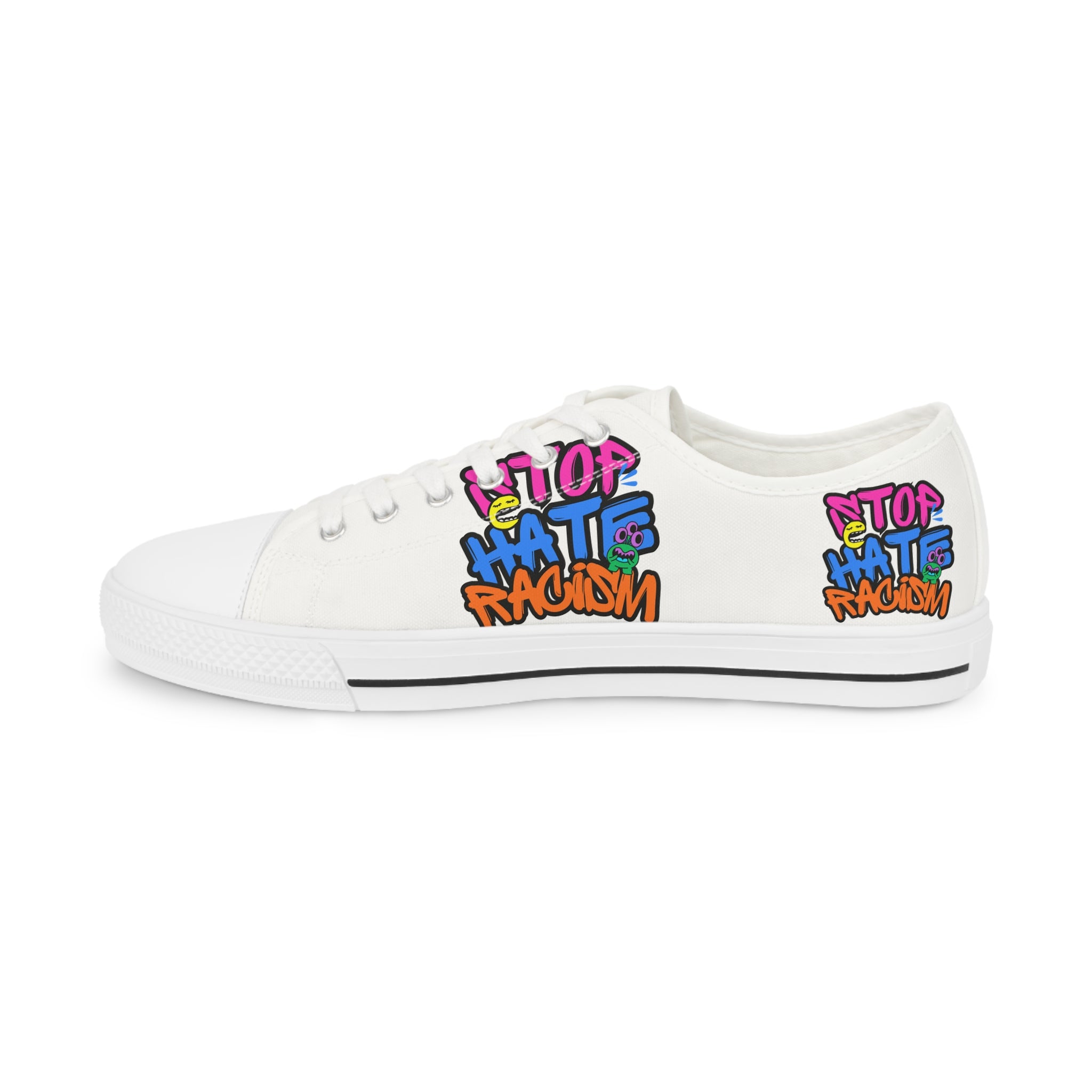 Low Top Sneakers — Colorful 'Stop Hate, Spread Love' Graffiti Design