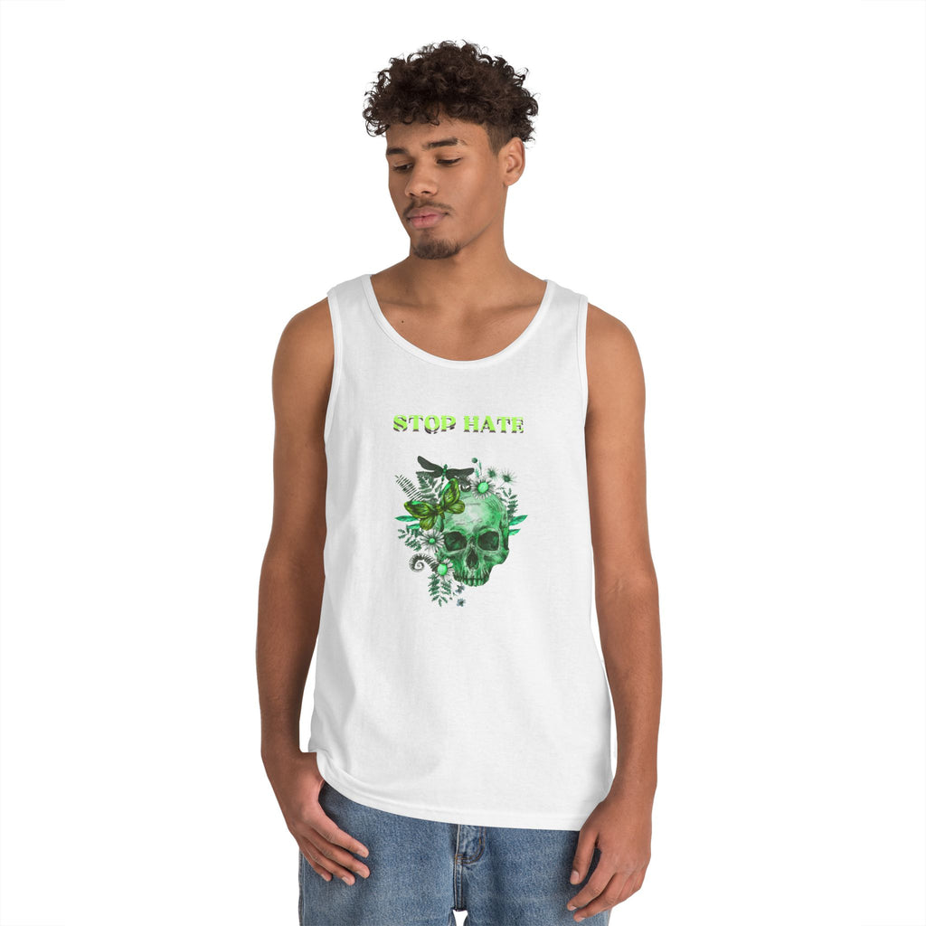 Stop Hate Skull Tank — Green Floral Skull Tank Top