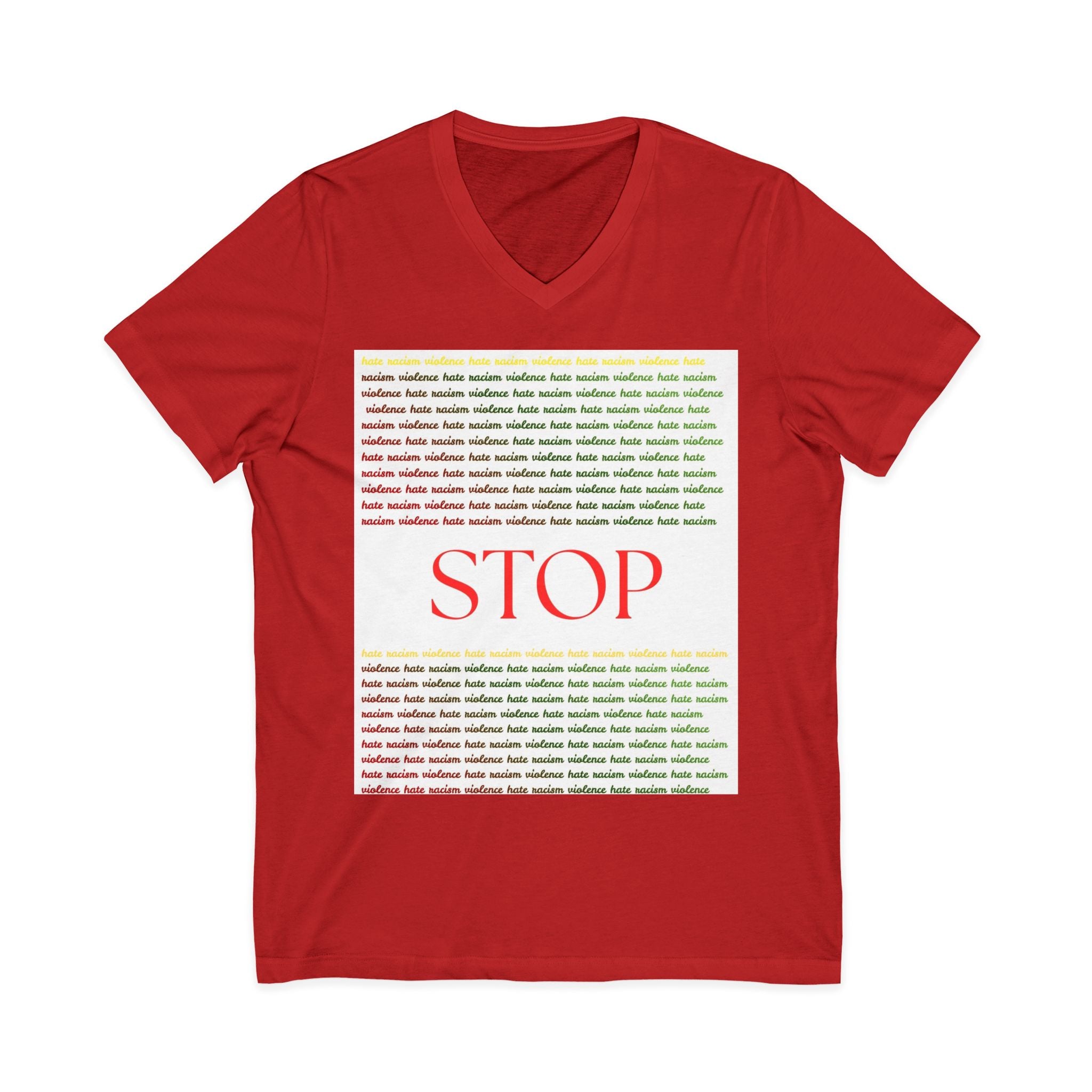 STOP Graphic V-Neck Tee — Bold Typographic Statement Shirt
