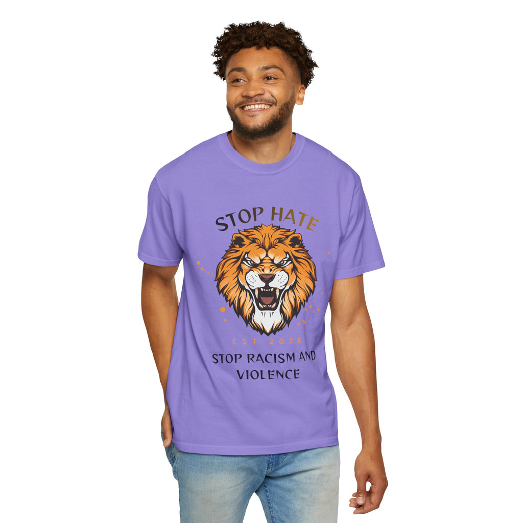 Stop Hate Lion T-Shirt — "Stop Racism and Violence" Statement Tee