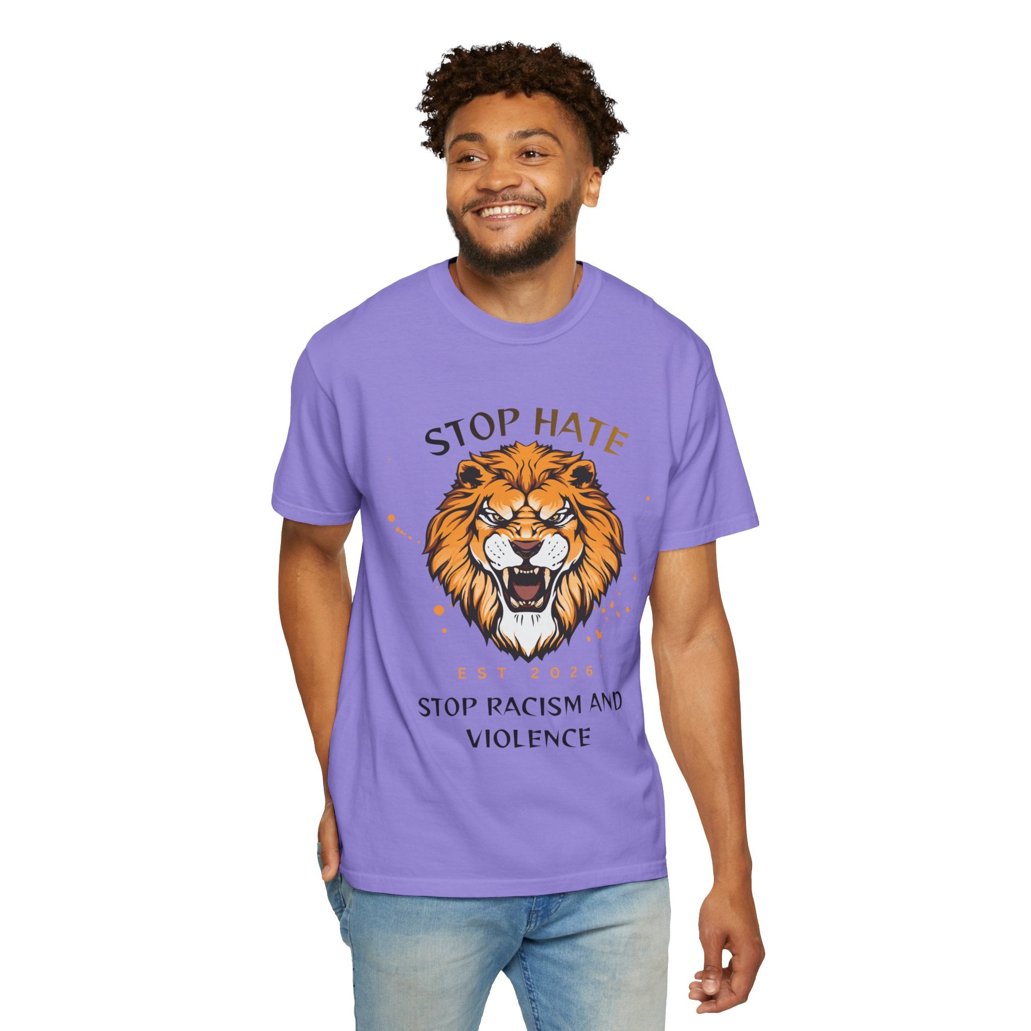 Stop Hate Lion T-Shirt — "Stop Racism and Violence" Statement Tee