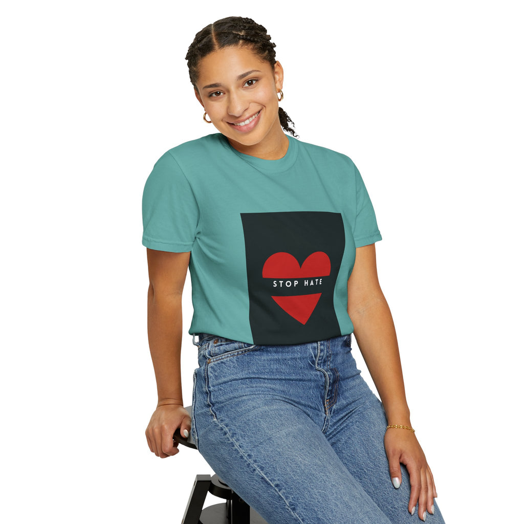 Stop Hate Heart T-Shirt — Red Heart Graphic Tee for Anti-Hate Awareness