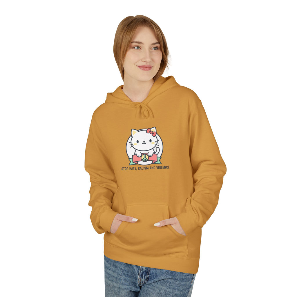 Stop Hate, Racism and Violence Cat Hoodie — Cute Anti-Racism Graphic Hoodie