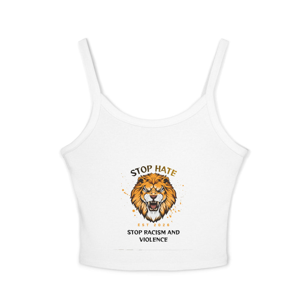 Lion "Stop Hate" Crop Tank Top — Anti-Racism Statement Spaghetti Strap
