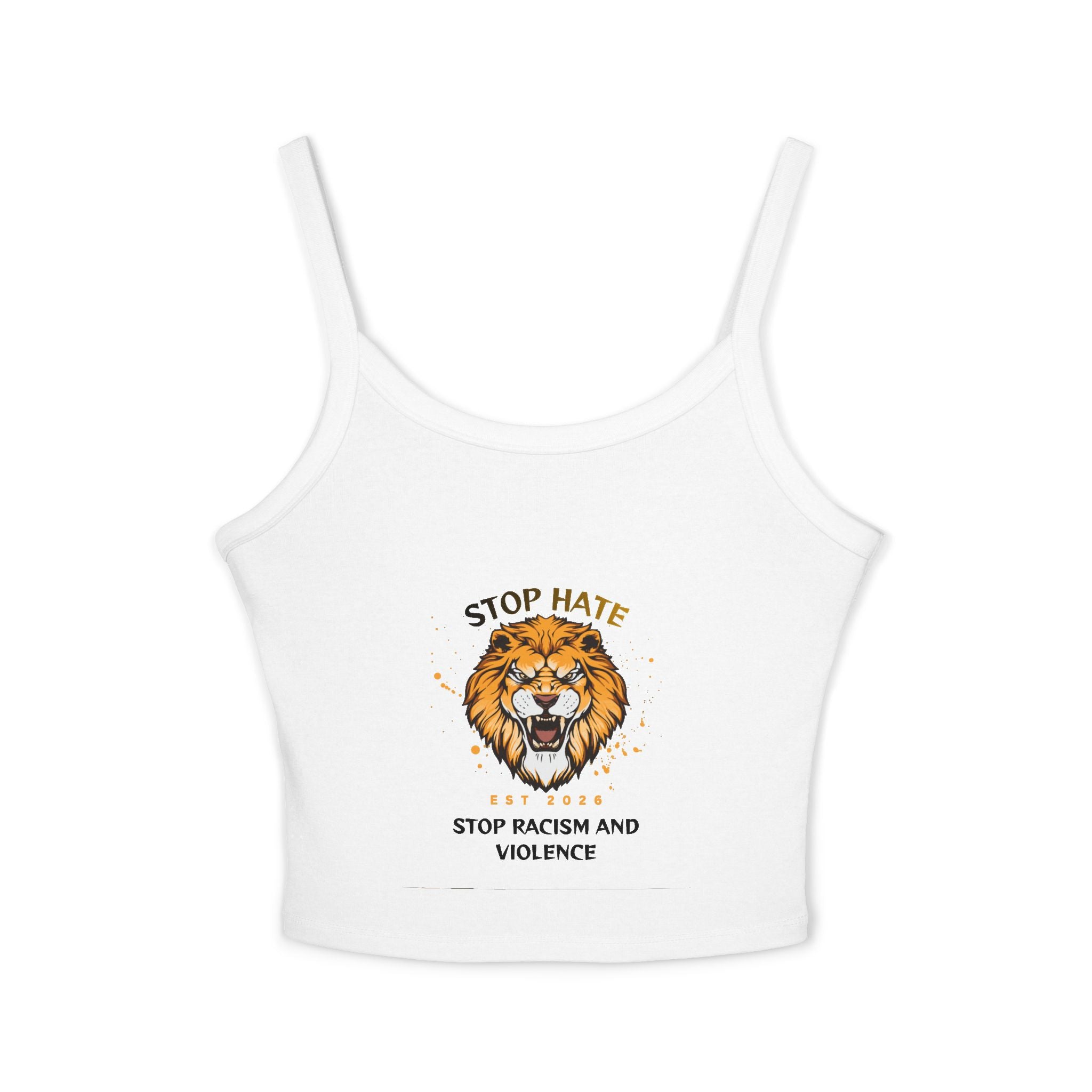 Lion "Stop Hate" Crop Tank Top — Anti-Racism Statement Spaghetti Strap