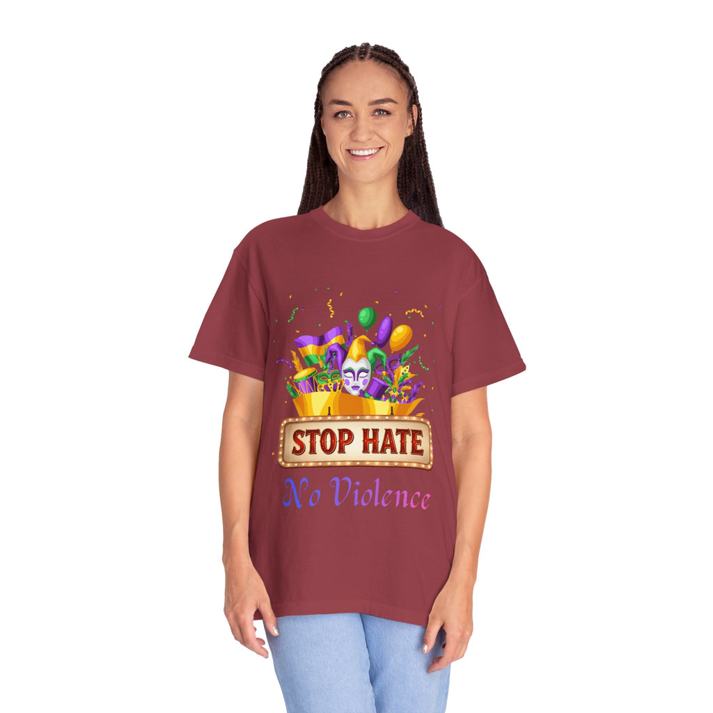 T-Shirt — "Stop Hate, No Violence" Mardi Gras Parade Design