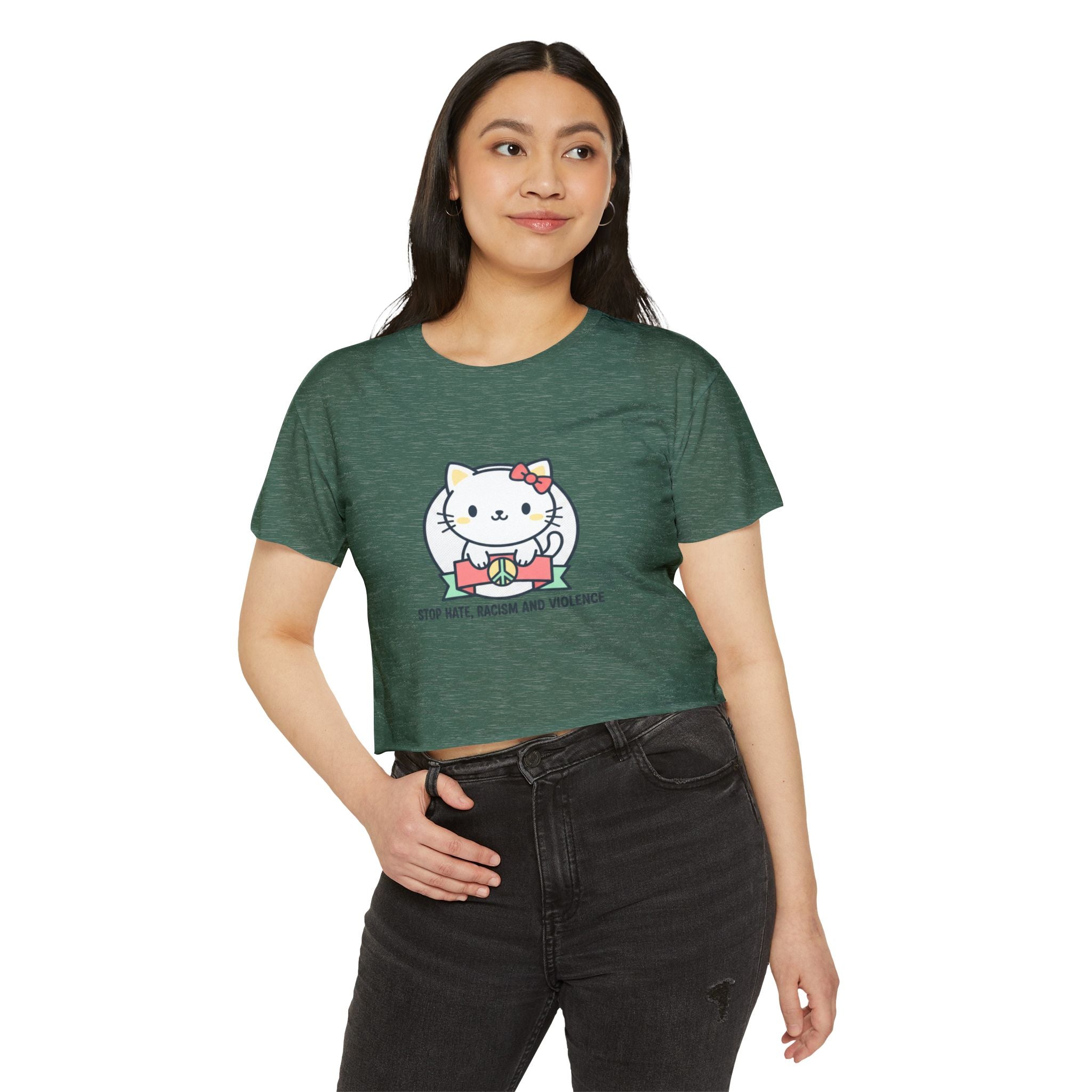 Cute Cat Crop Top — "Stop Hate, Racism and Violence" Festival Tee