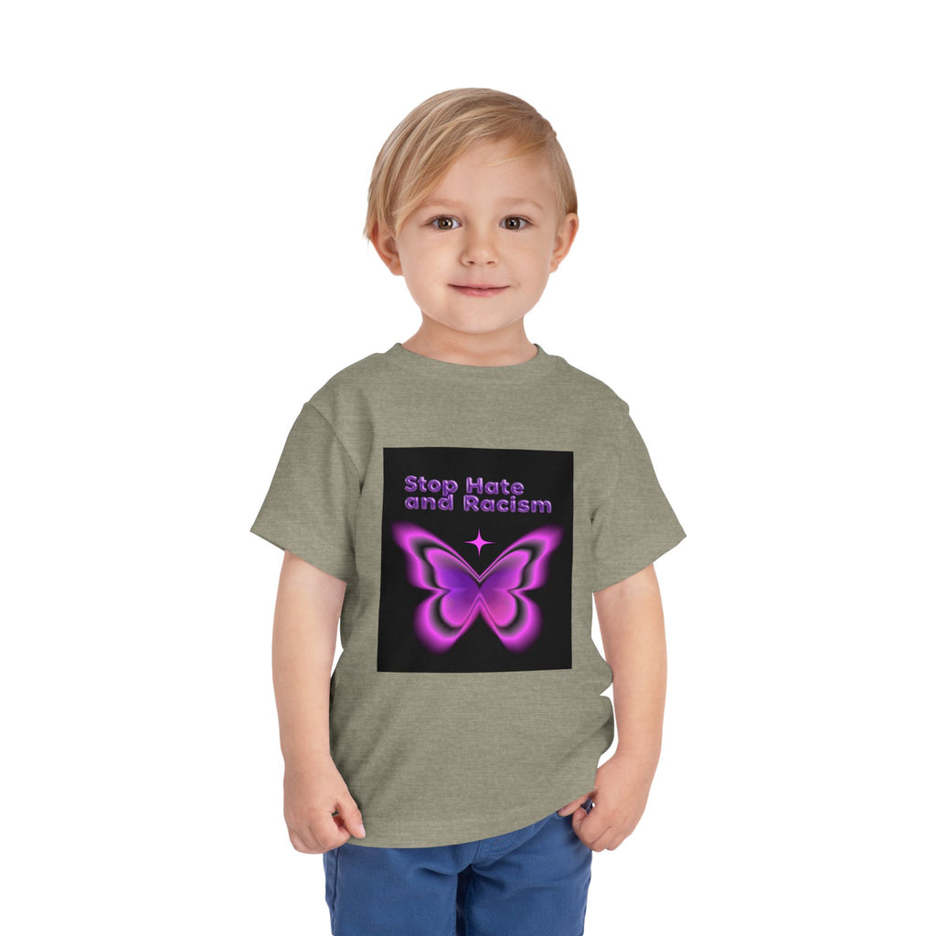 Stop Hate and Racism Toddler Tee — Purple Butterfly Anti-Racism Shirt
