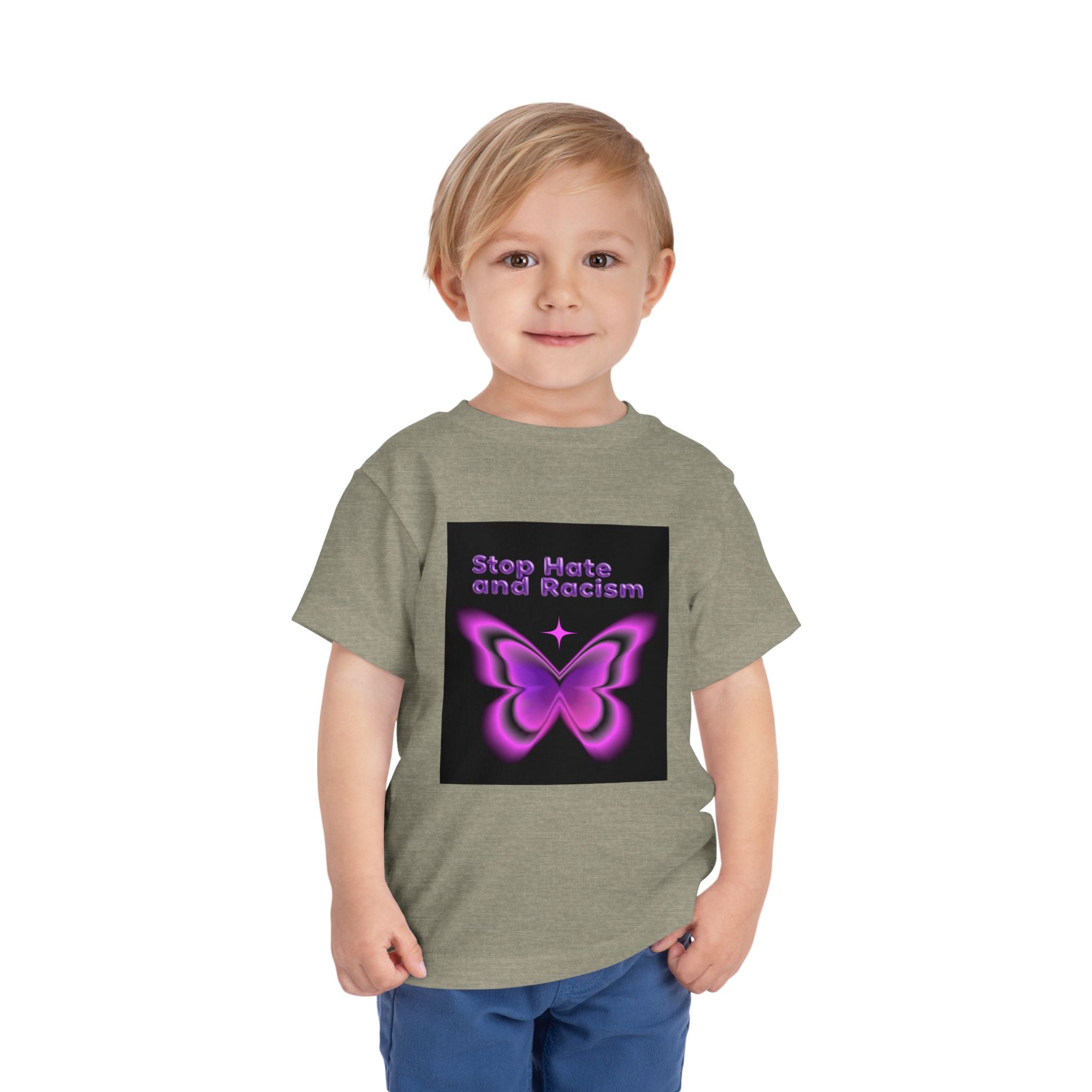 Stop Hate and Racism Toddler Tee — Purple Butterfly Anti-Racism Shirt