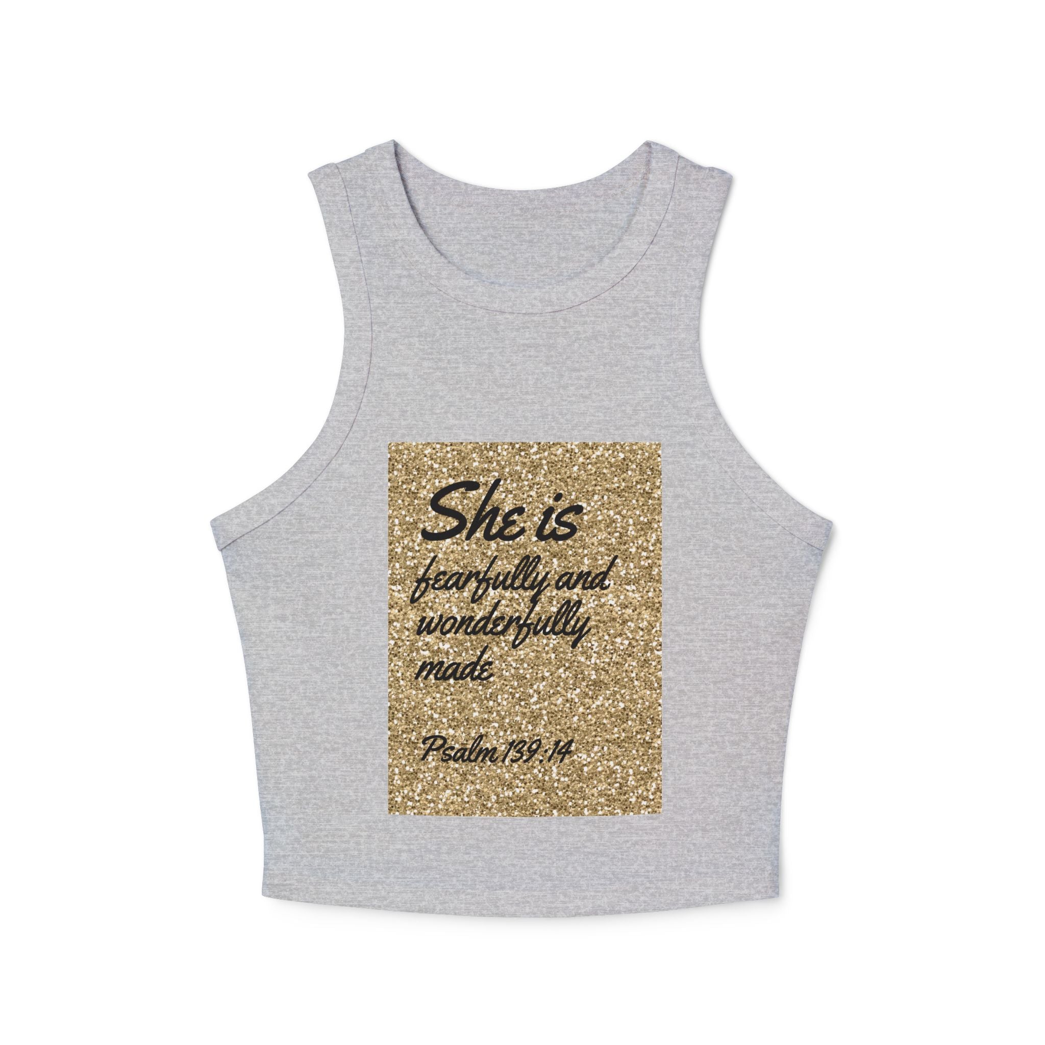 Racer Tank — "She is fearfully and wonderfully made" Gold Psalm 139:14 Inspirational Tank