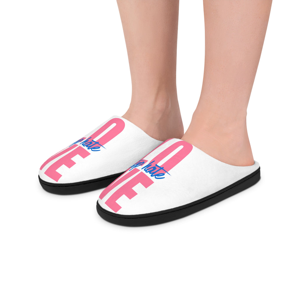 Stop Hating Love Women's Indoor Slippers — Cute Teddy Graphic