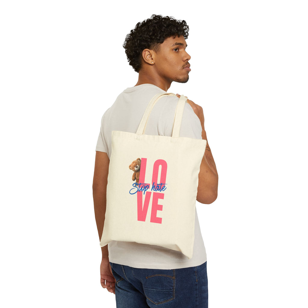 Love Tote Bag — Pink "LOVE" Design with Teddy & "Stop Hatin'" Script