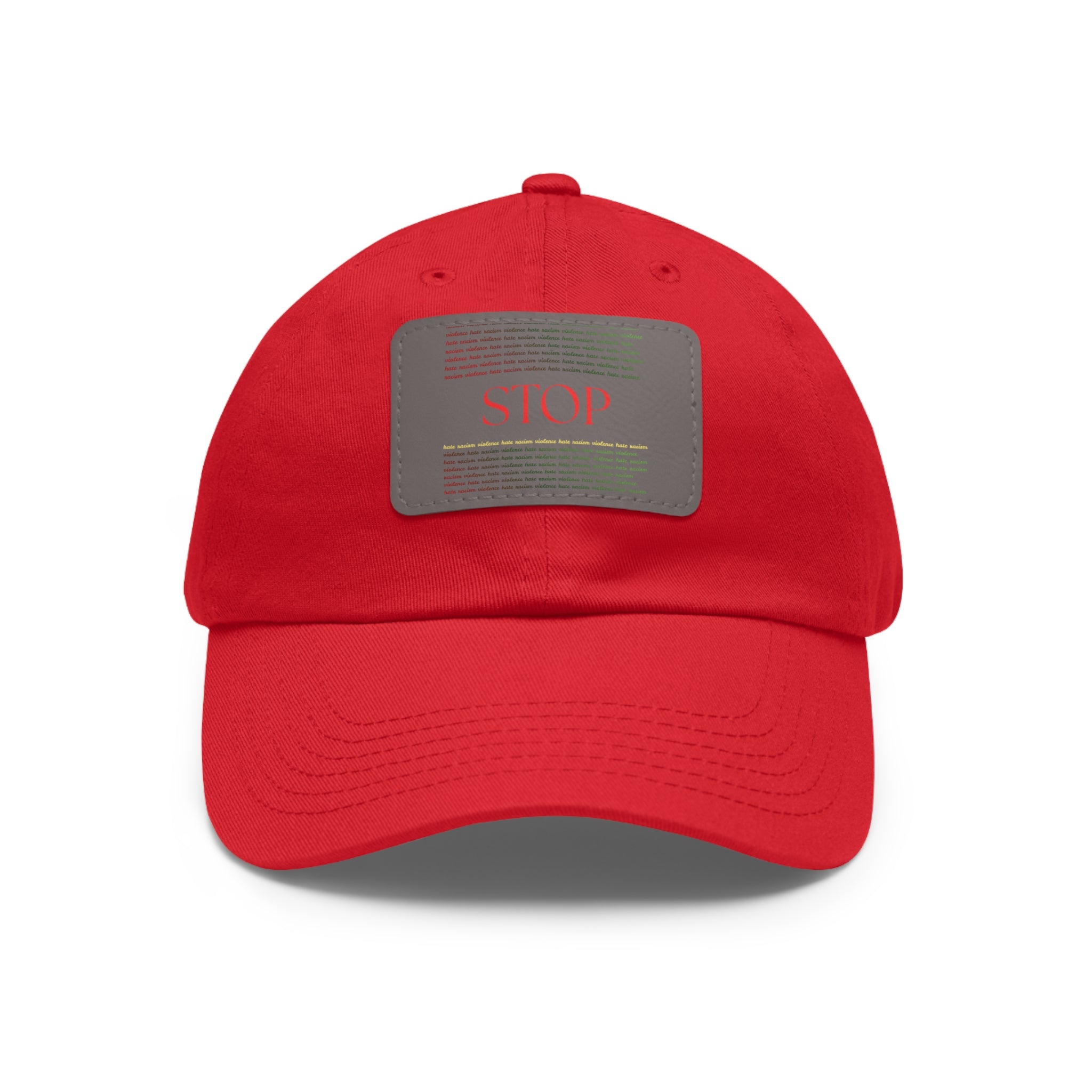 Leather Patch Dad Hat — 'STOP' Embossed Casual Baseball Cap