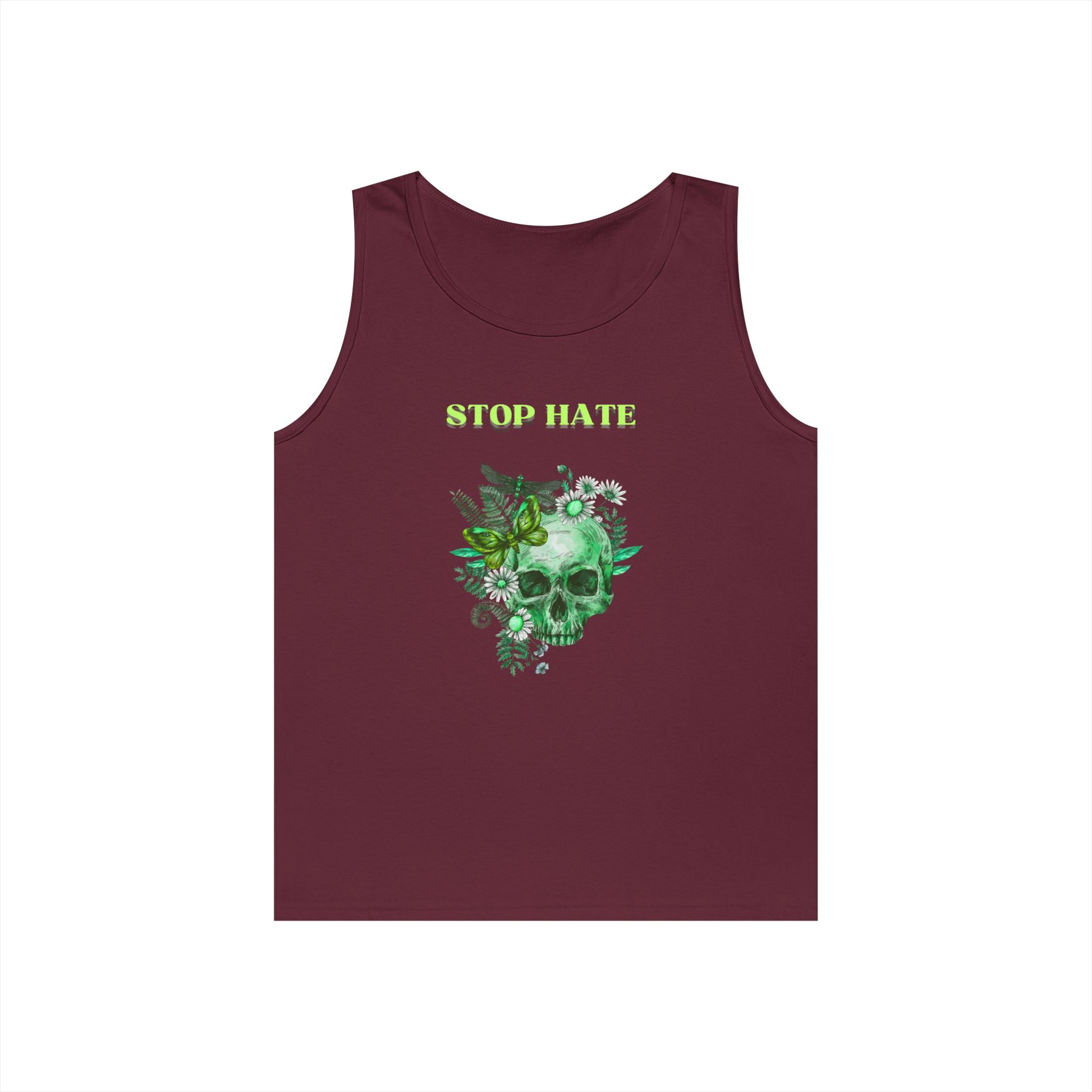 Stop Hate Skull Tank — Green Floral Skull Tank Top