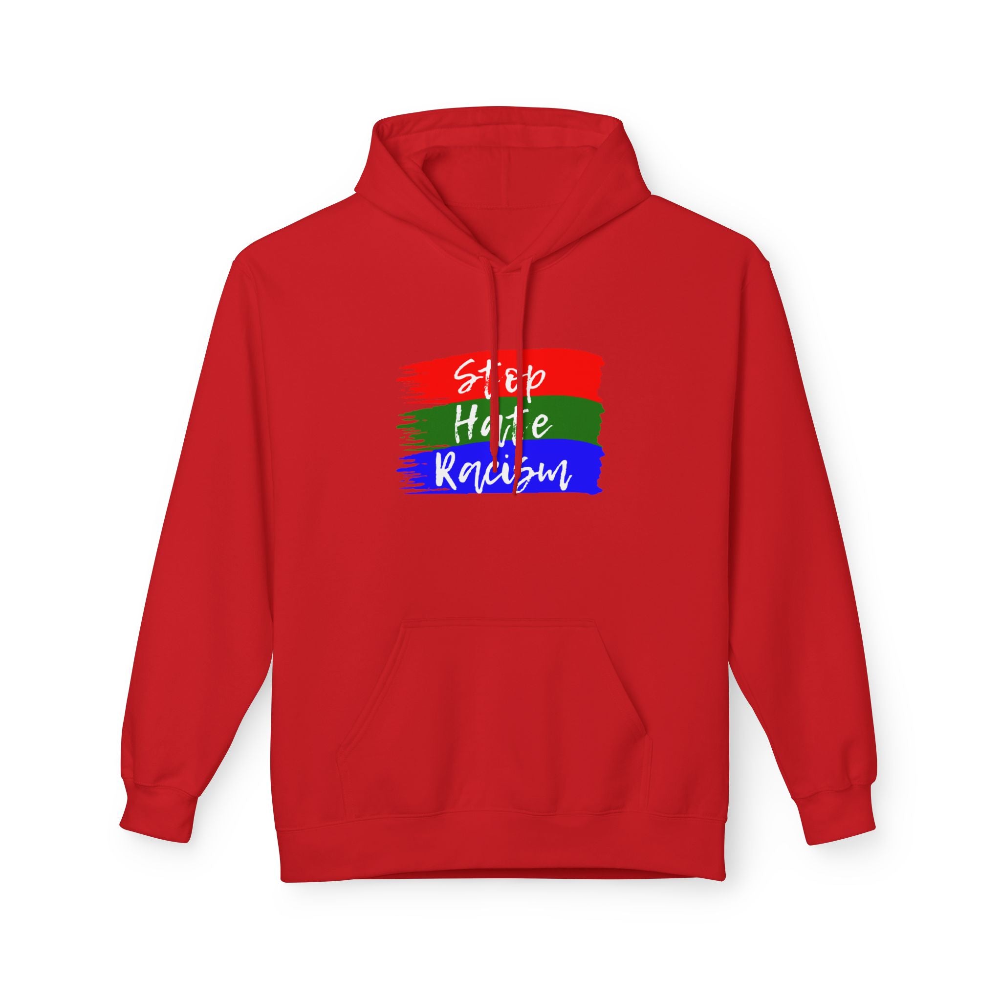 Hoodie — Stop Hate Rebuild (Red-Green-Blue Brushstroke)