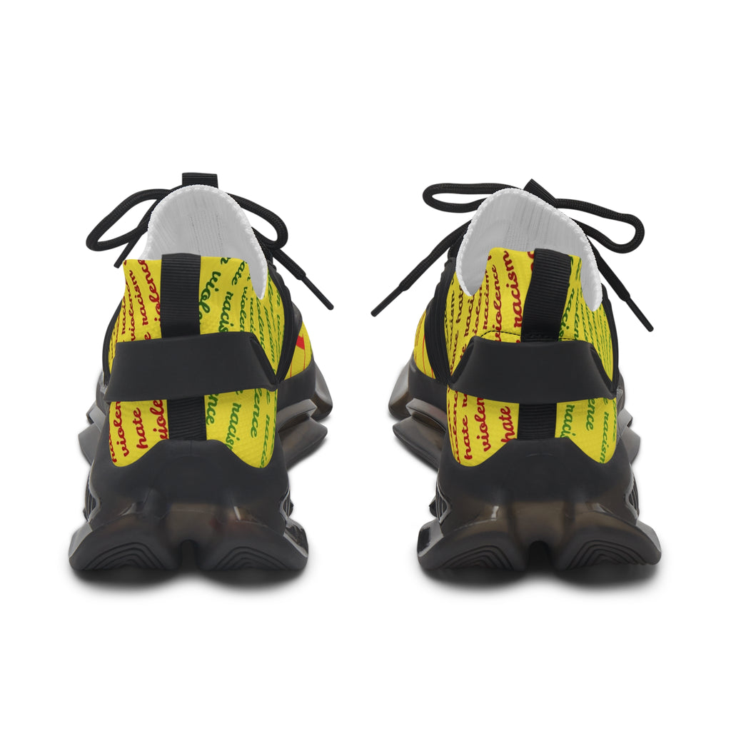 Women's Mesh Sneakers — Yellow 'hate' Pattern Breathable Fashion Runner