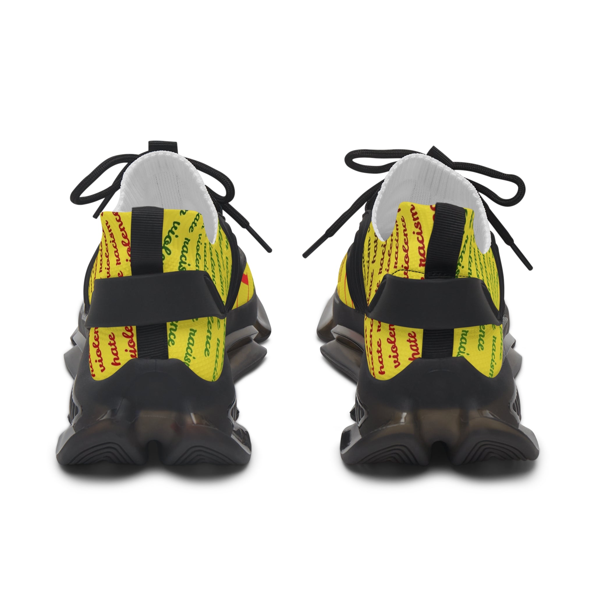 Women's Mesh Sneakers — Yellow 'hate' Pattern Breathable Fashion Runner
