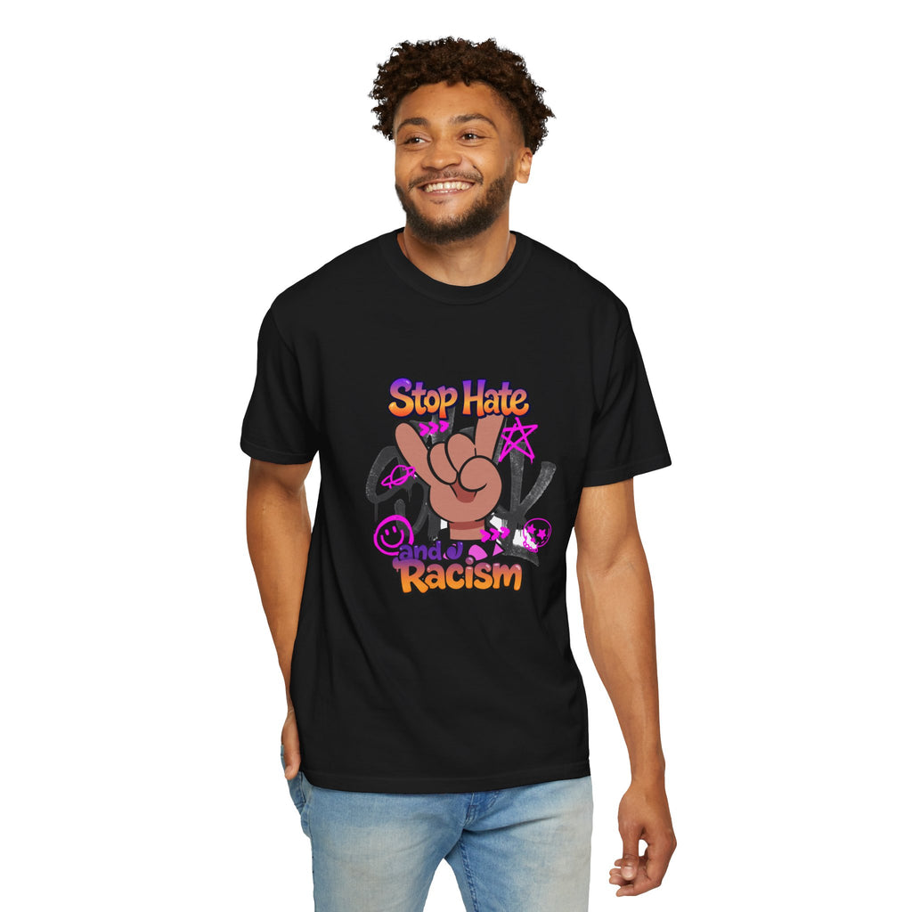 Stop Hate and Racism Graphic T-Shirt – Anti-Racism Solidarity Tee