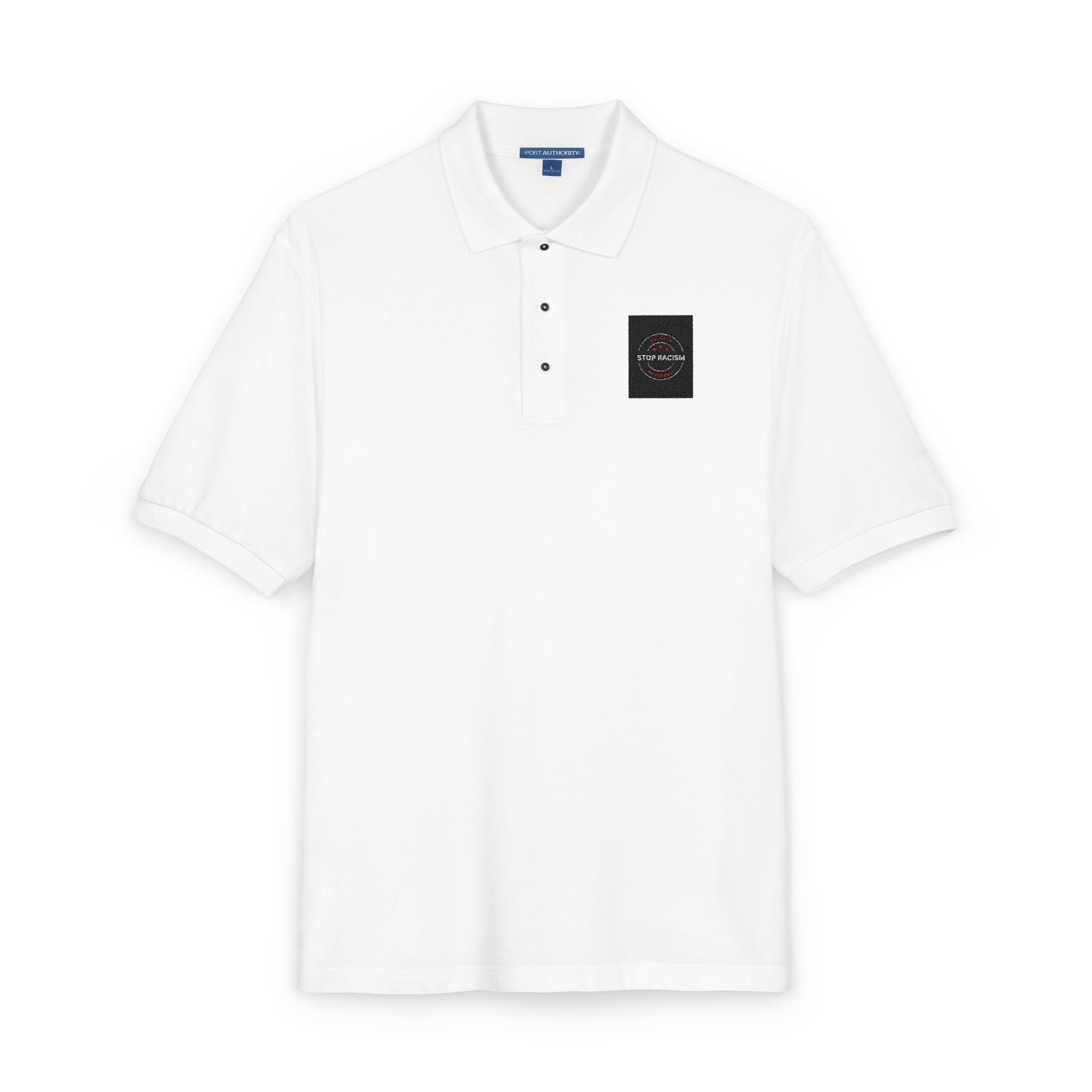 Embroidered 'Just Breathe' White Polo Shirt