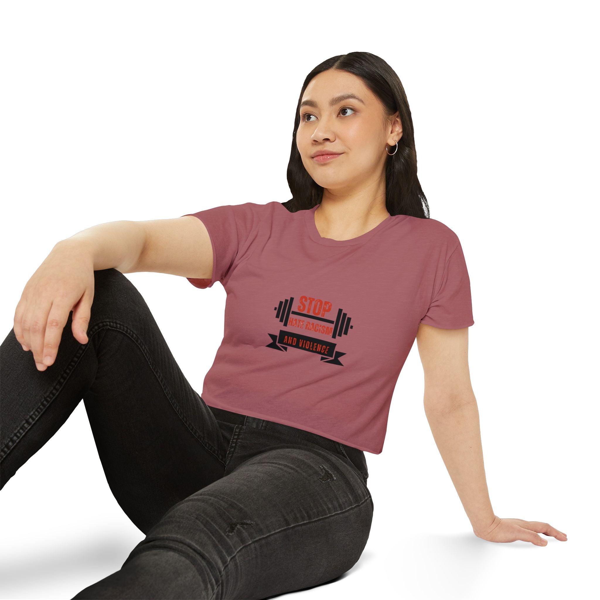 Crop Top — "Stop Hate Racism and Violence" Graphic Festival Tee