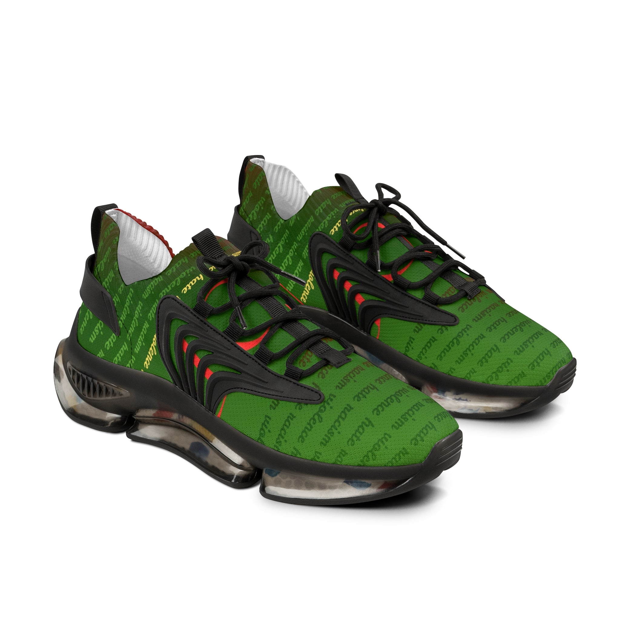 Green Script Mesh Sneakers — Lightweight Men's Athletic Shoes with Subtle Text Pattern