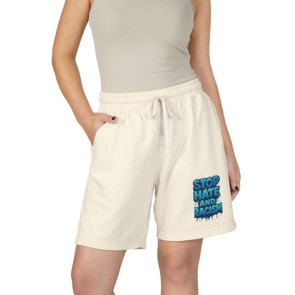 Stop Hate and Racism Fleece Sweat Shorts — Garment-Dyed Lightweight Lounge Shorts