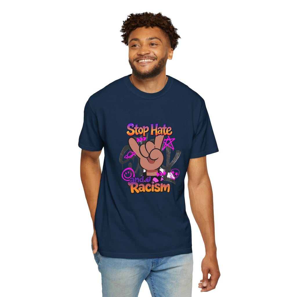 Stop Hate and Racism Graphic T-Shirt – Anti-Racism Solidarity Tee