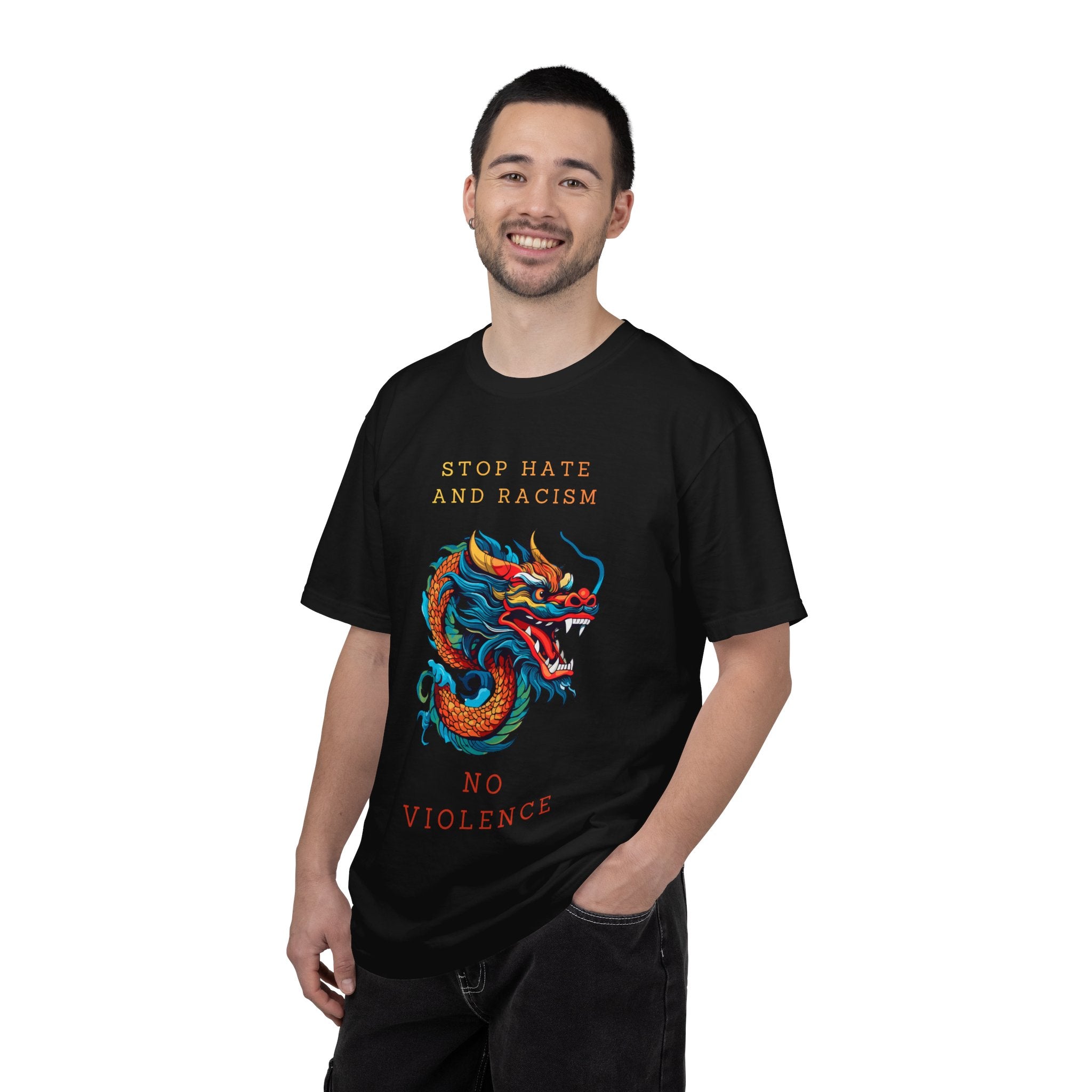 T-Shirt — 'Stop Hate and Racism, No Violence' Dragon Graphic Tee