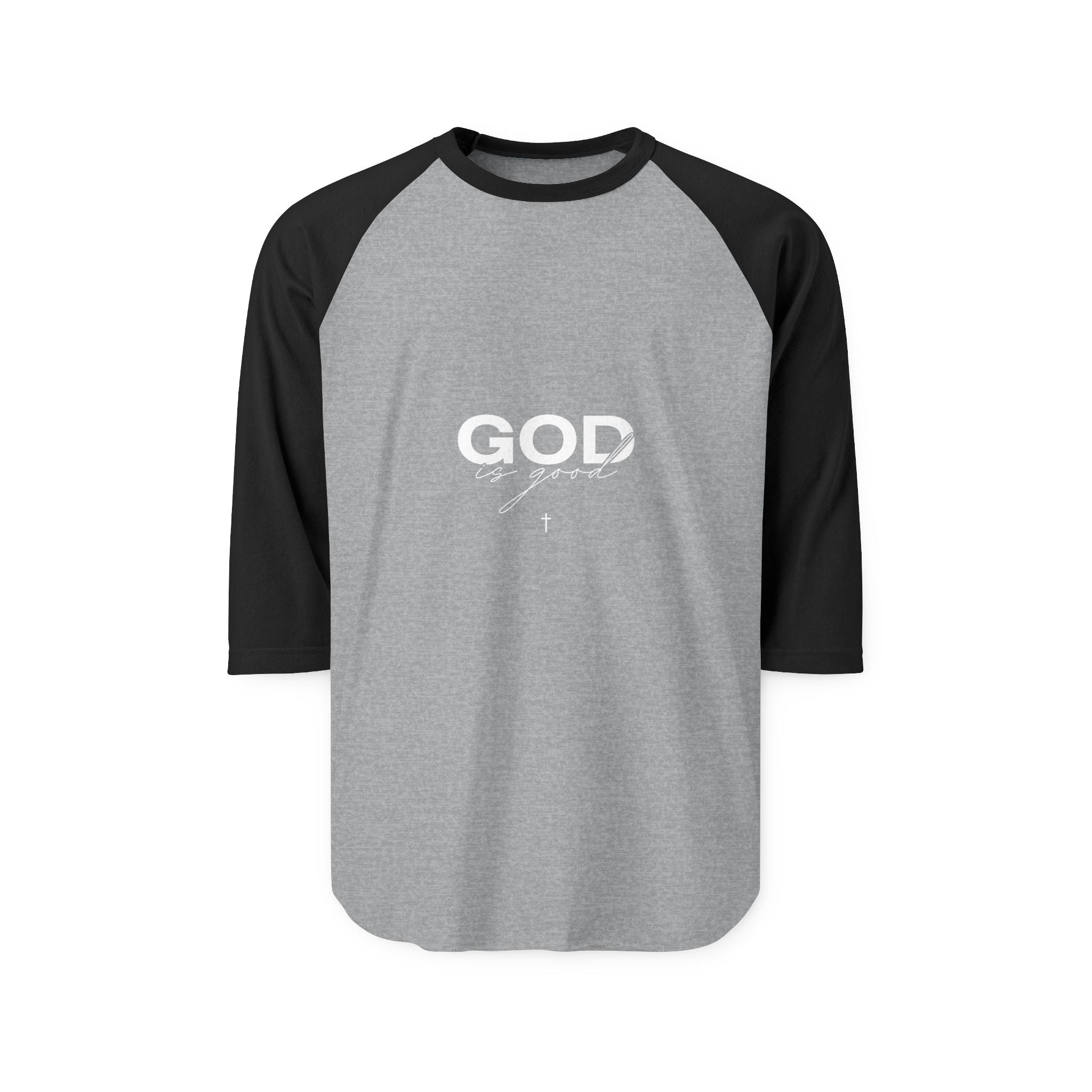 God Is Greater Raglan Baseball Tee — Faith Inspirational 3/4 Sleeve Shirt