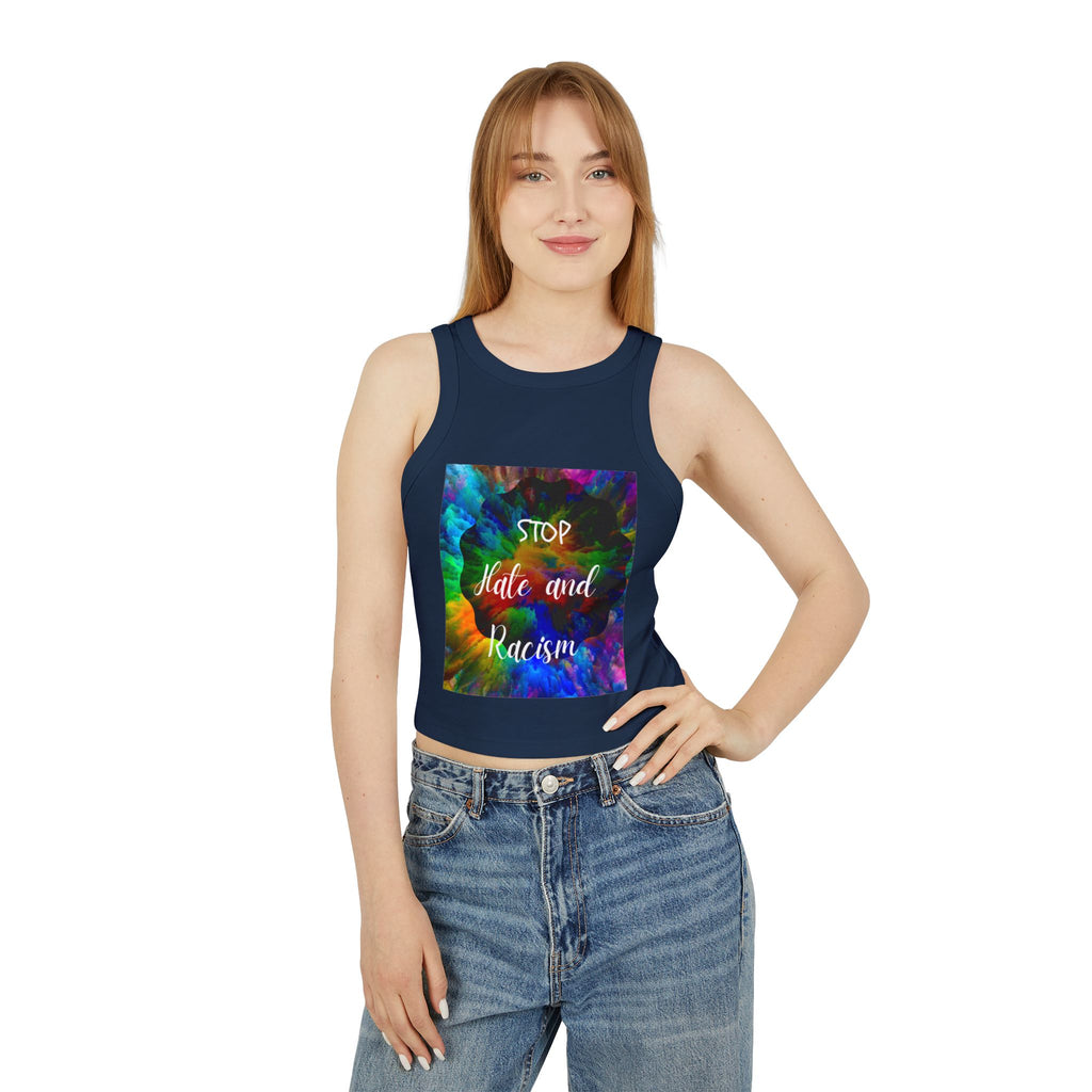 Stop Hate and Racism Tank Top — Women's Tie-Dye Social Justice Crop