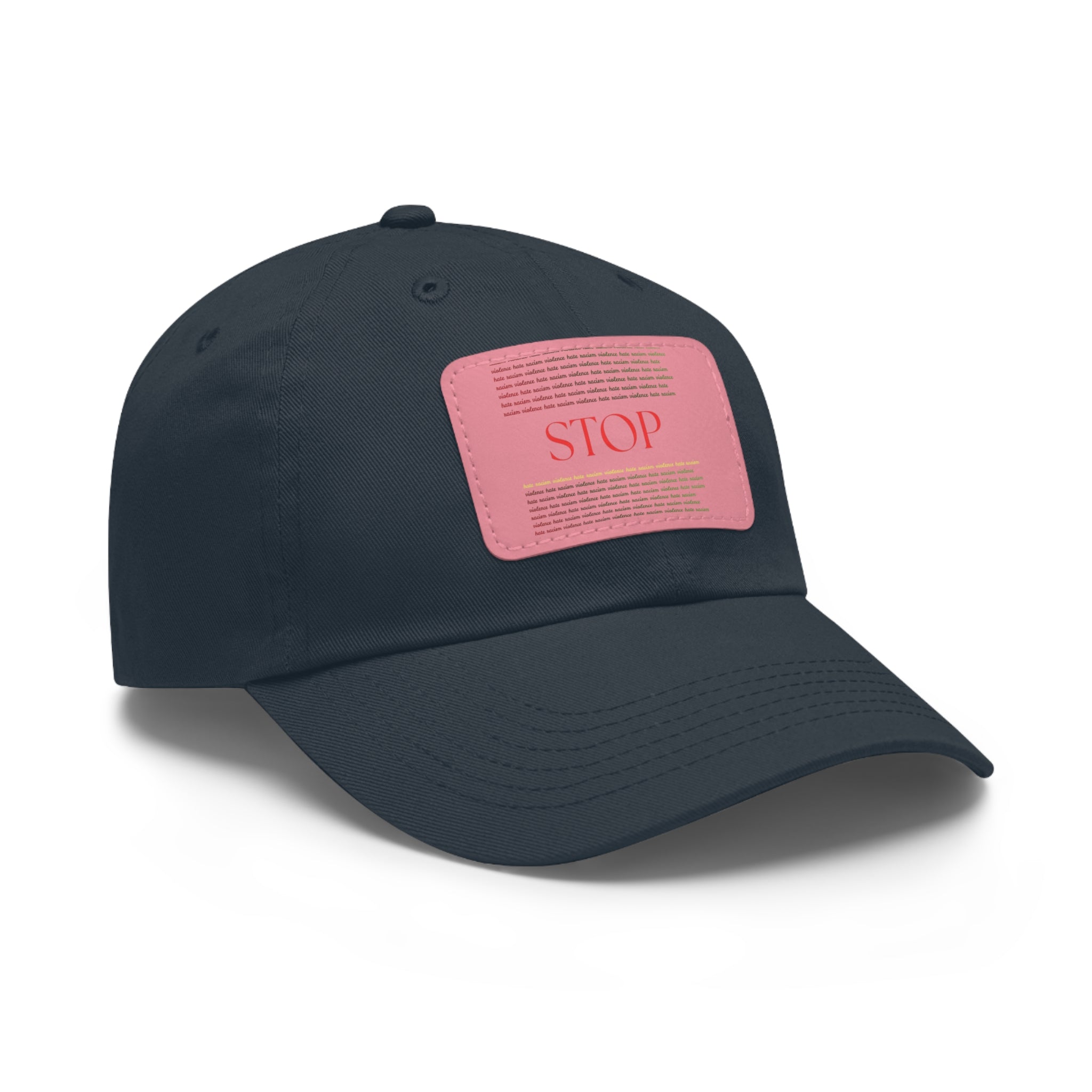 Leather Patch Dad Hat — 'STOP' Embossed Casual Baseball Cap