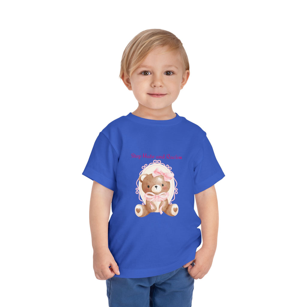 Toddler Tee – Pink Teddy "Stop Hate and Racism" Anti-Racism Kids Shirt