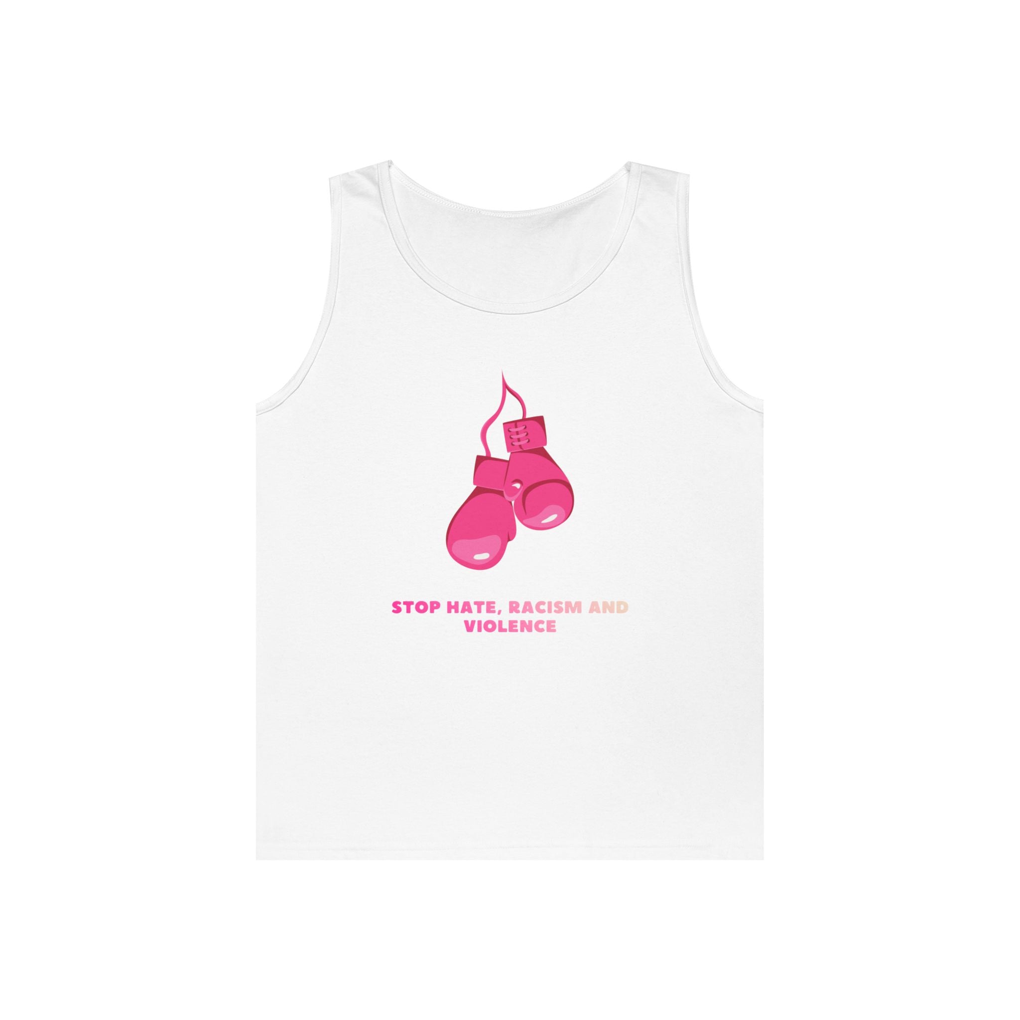 Pink Boxing Gloves Tank Top – “Stop Hate, Racism and Violence” Graphic Tank