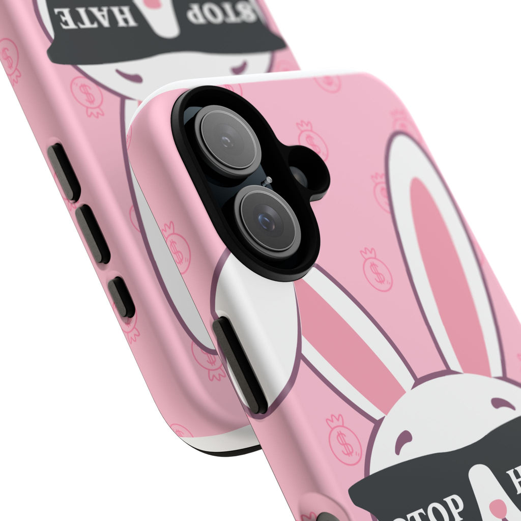 Phone Case — Pink 'Stop Hate' Bunny Protective Tough Case