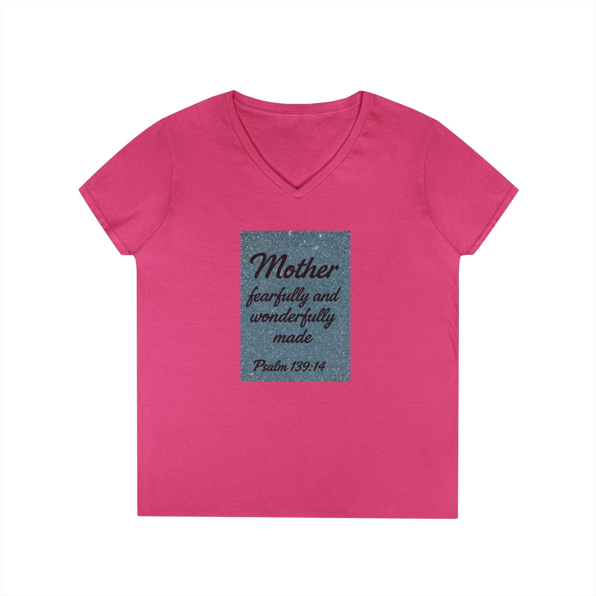 Mother 'Fearfully and Wonderfully Made' V‑Neck Tee — Psalm 139:14 Christian Mom Shirt