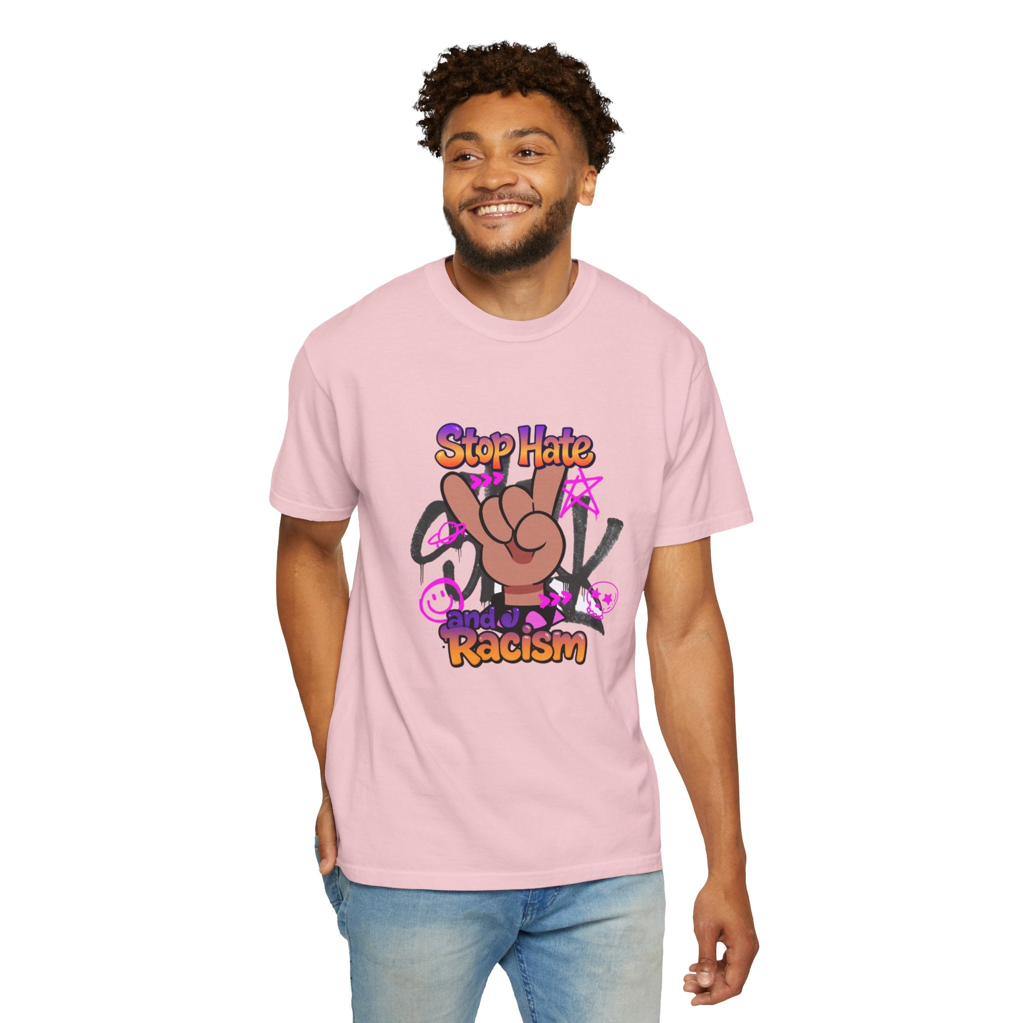 Stop Hate and Racism Graphic T-Shirt – Anti-Racism Solidarity Tee
