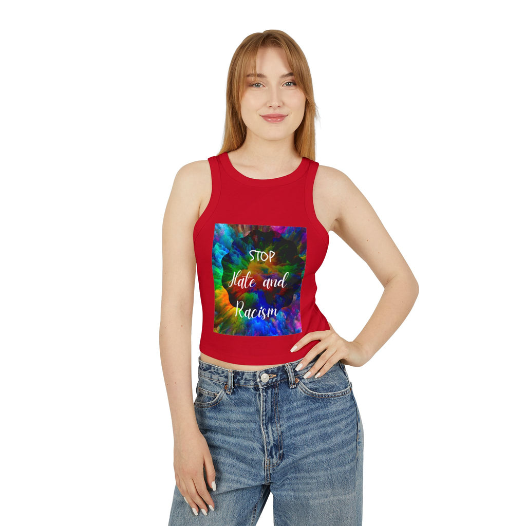 Stop Hate and Racism Tank Top — Women's Tie-Dye Social Justice Crop