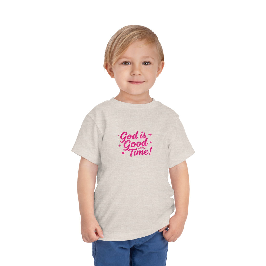 Toddler Tee – "God is Good Time" Pink Script Christian Kids Shirt