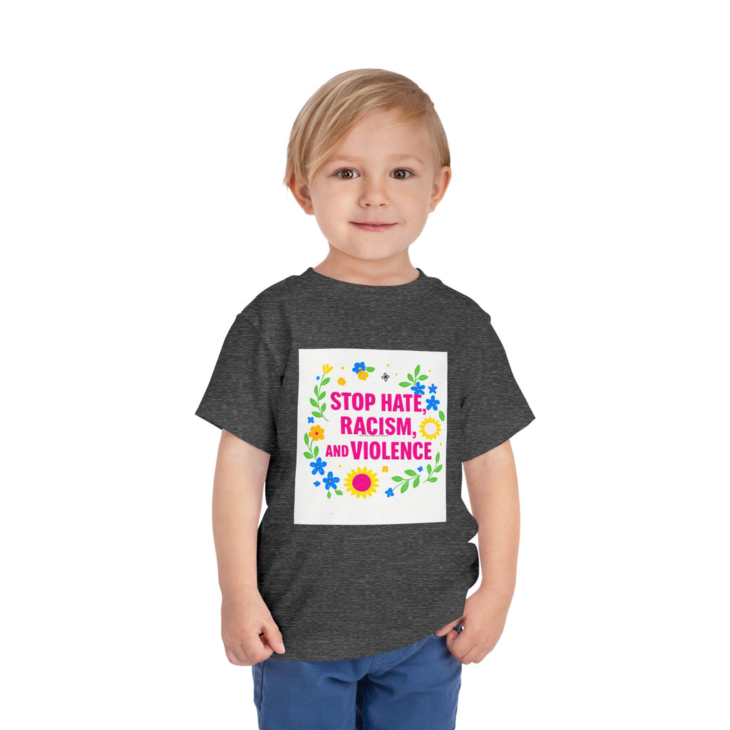 Toddler Tee — "Stop Hate, Racism, and Violence" Floral Anti-Racism Kids Shirt