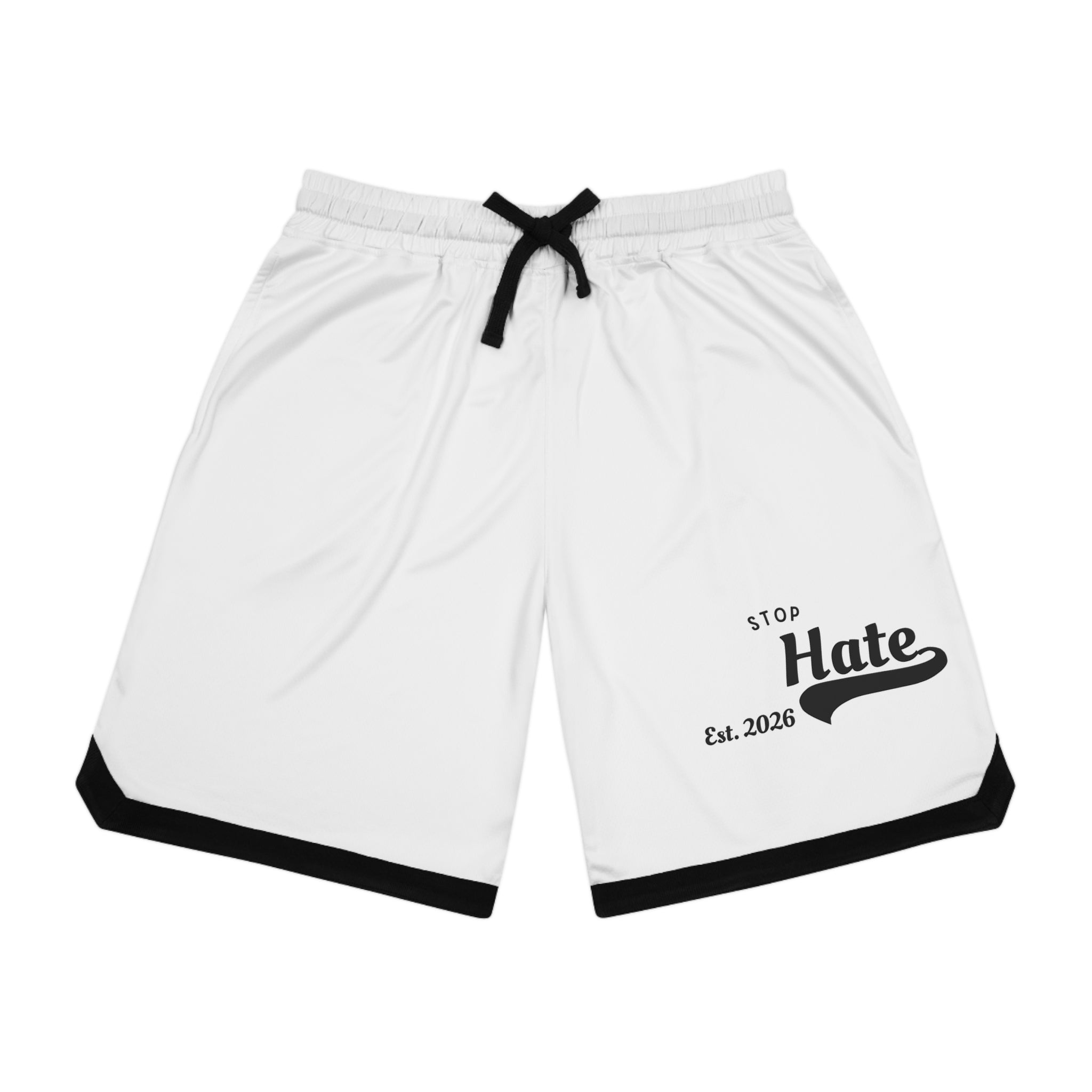 Stop Hate Basketball Shorts — White Ribbed Athletic Shorts (Est. 2026)