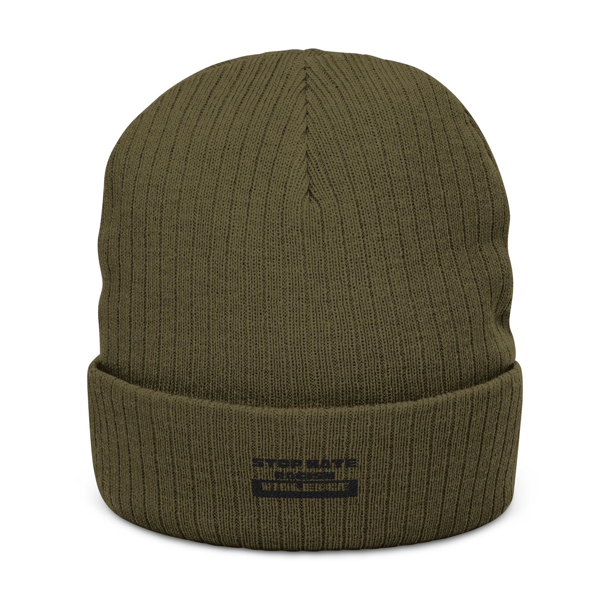 Ribbed Knit Beanie — Classic Fold Cuff Embroidered Winter Hat