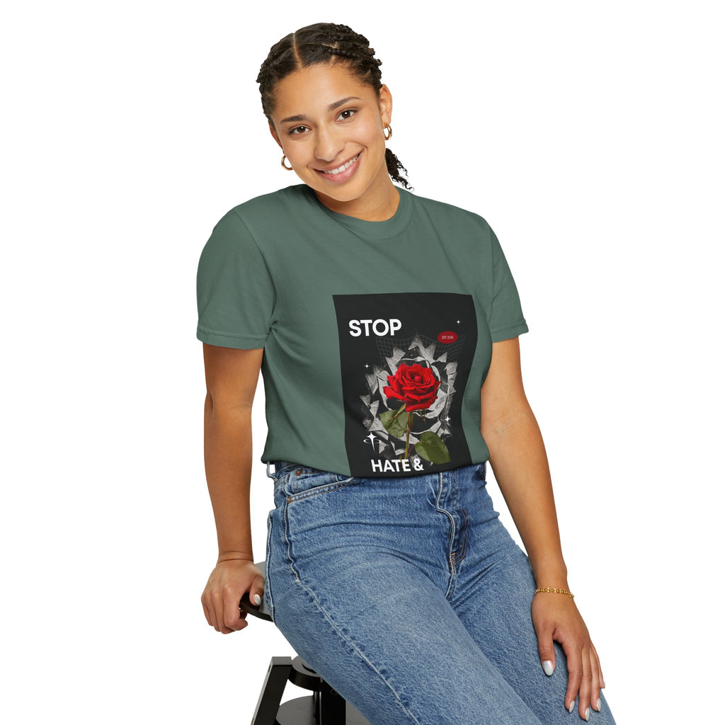 Stop Hate & Violence T-Shirt — Rose Protest Graphic Tee