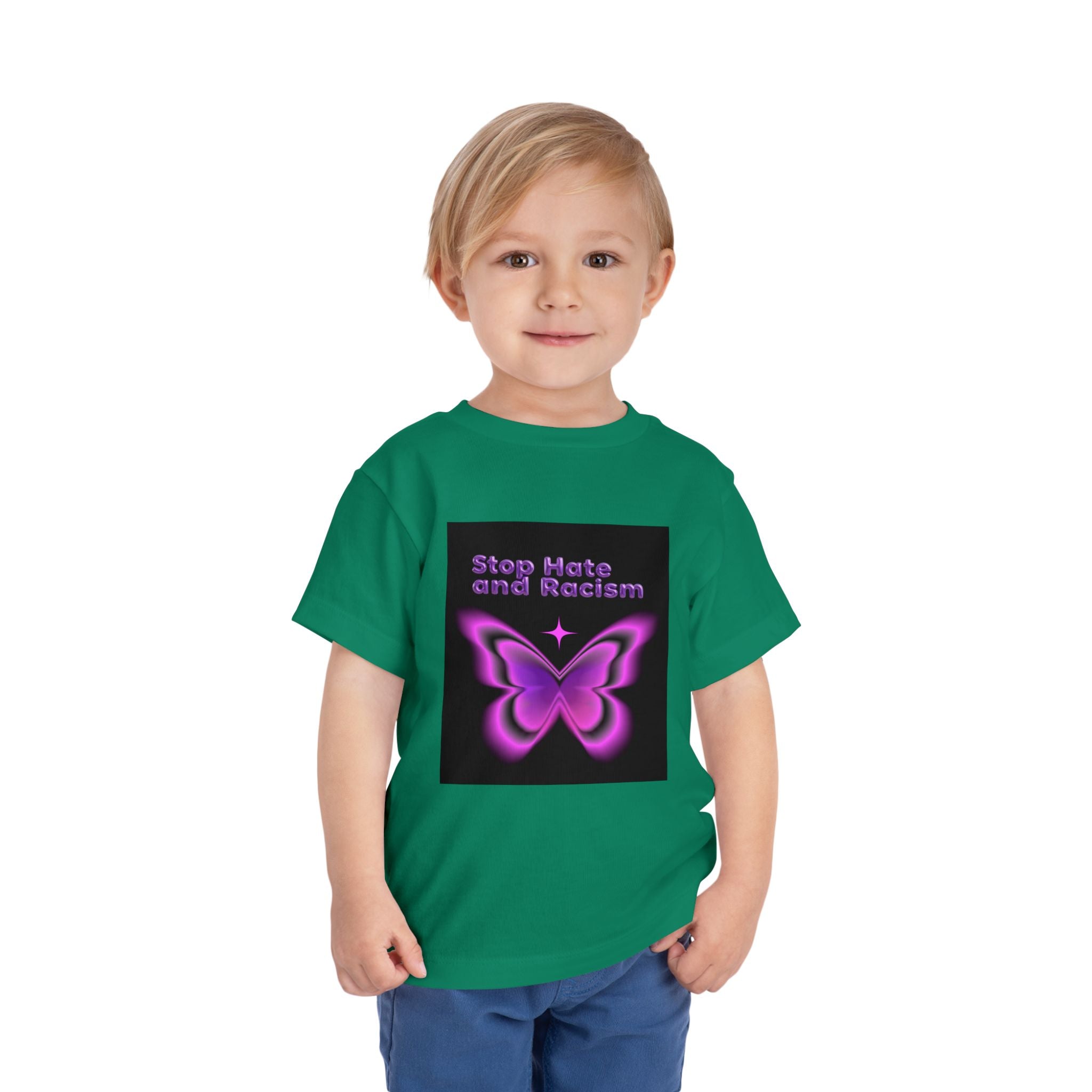 Stop Hate and Racism Toddler Tee — Purple Butterfly Anti-Racism Shirt